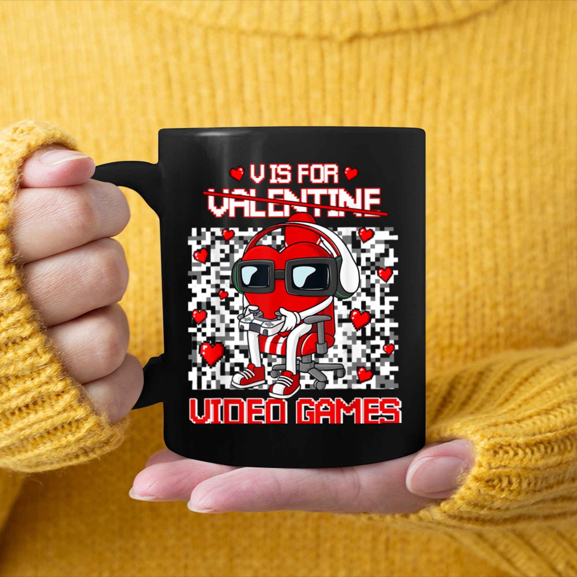 V Is For Video Games Valentines Day Funny Gamer Boys Kids (9) mug black