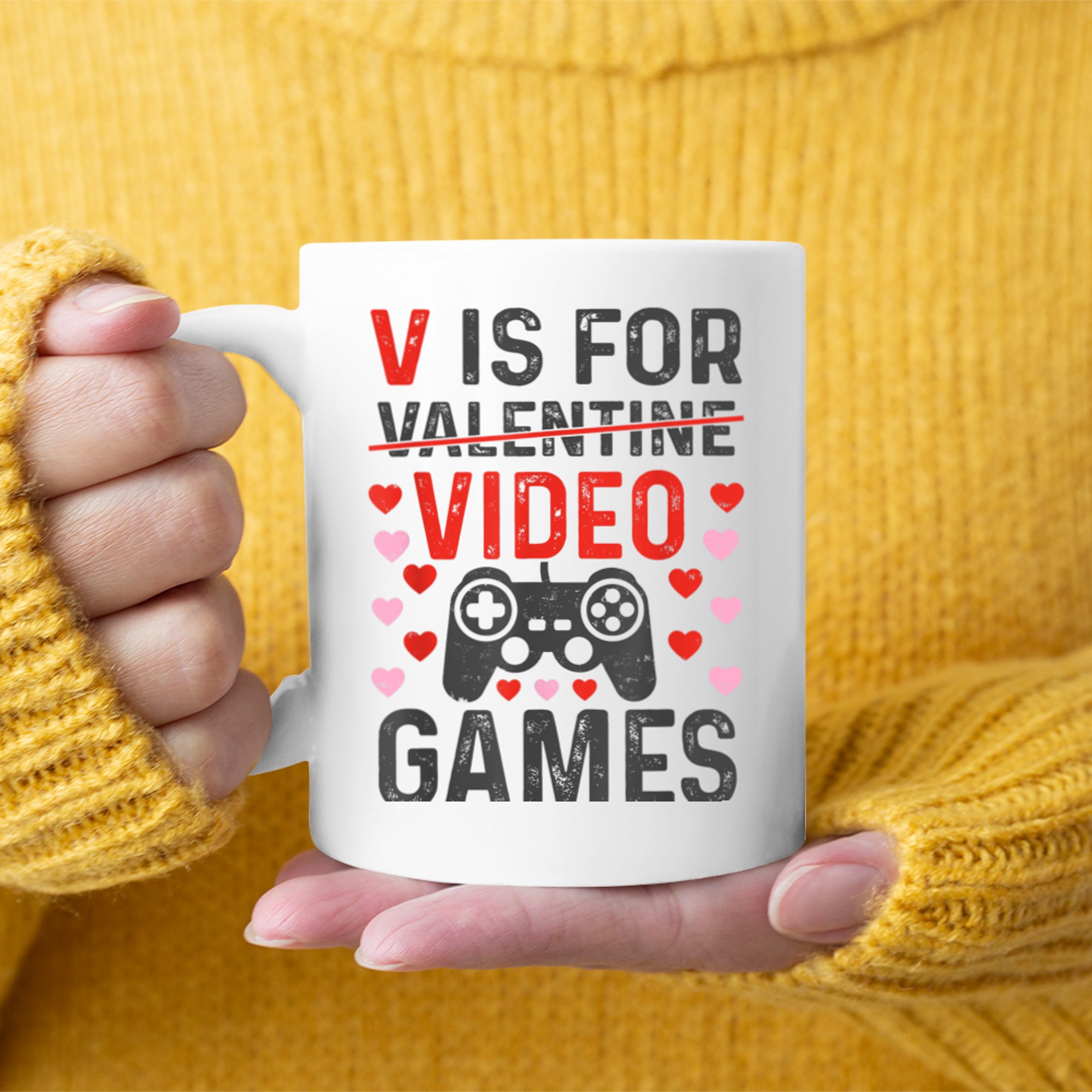 V is for Video Games Valentines Day Funny Gamer Mens Boys (2) mug white