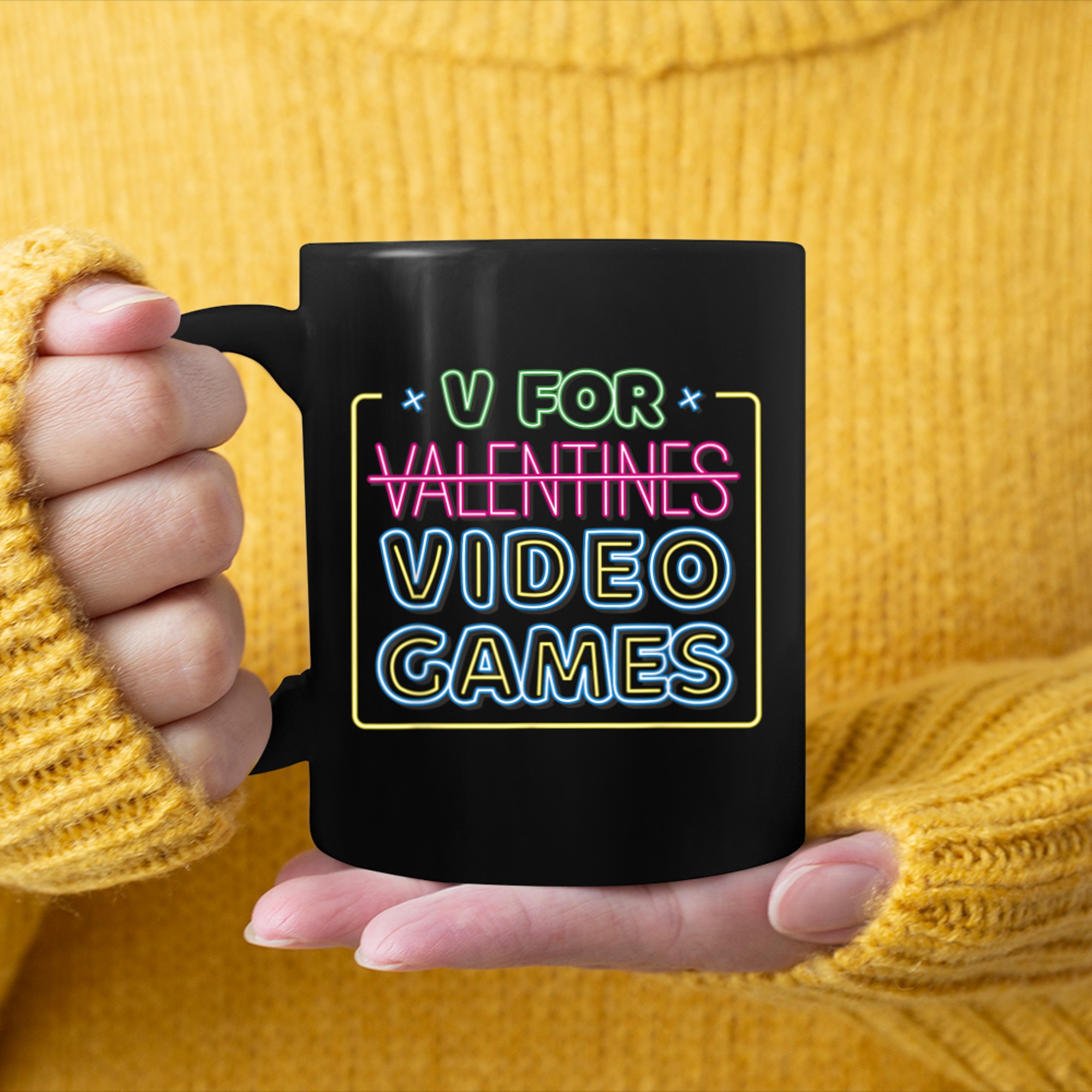 V is for Video Games Valentines Day Funny Gamer Mens Boys (3) mug black