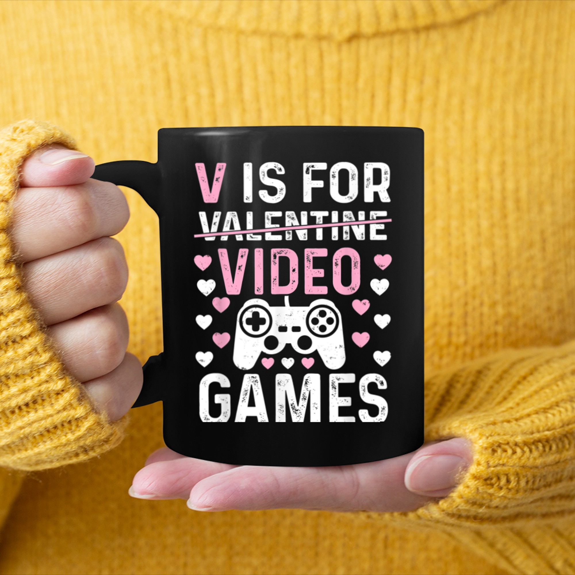 V is for Video Games Valentines Day Funny Gamer Mens Boys (5) mug black