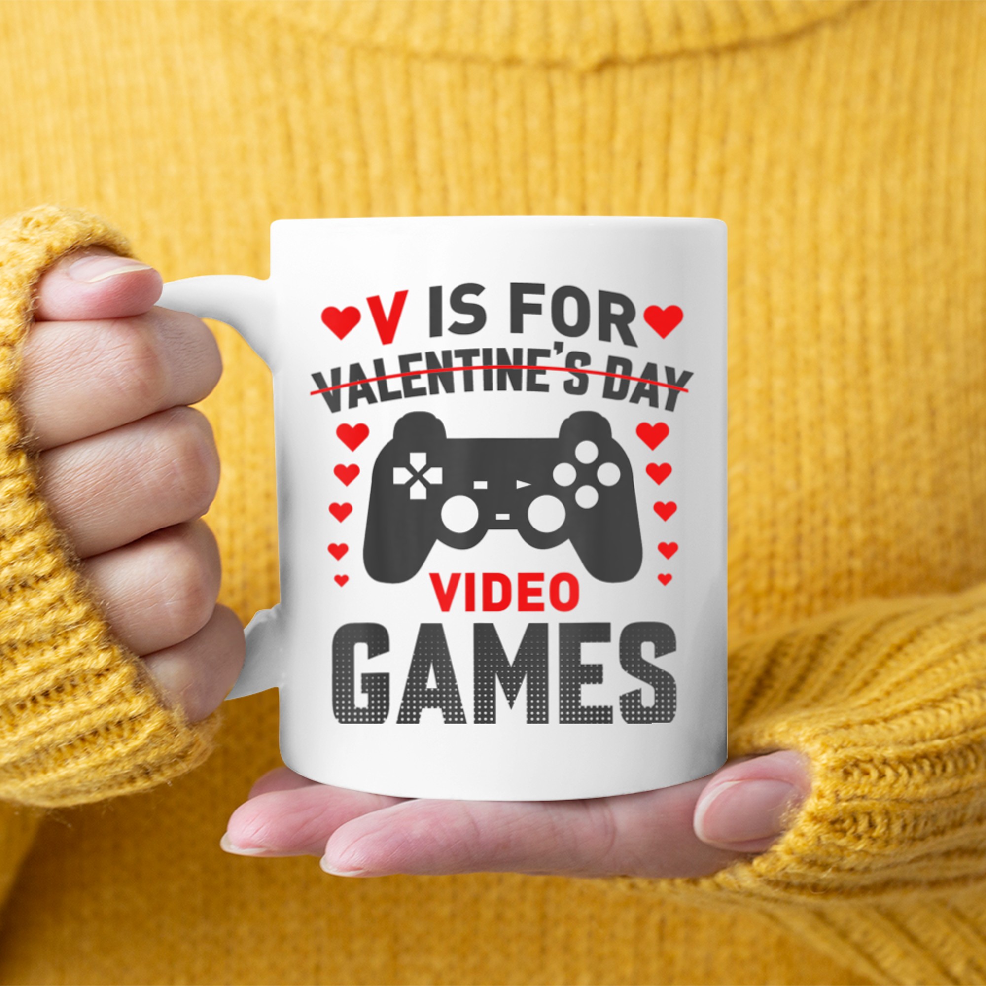 V is for Video Games Valentines Day Funny Gamer Mens Boys (8) mug white