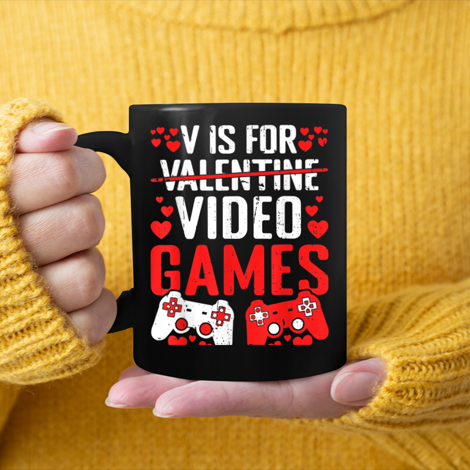 V Is For Video Games Valentines Day Funny Valentine Gaming (2) mug black