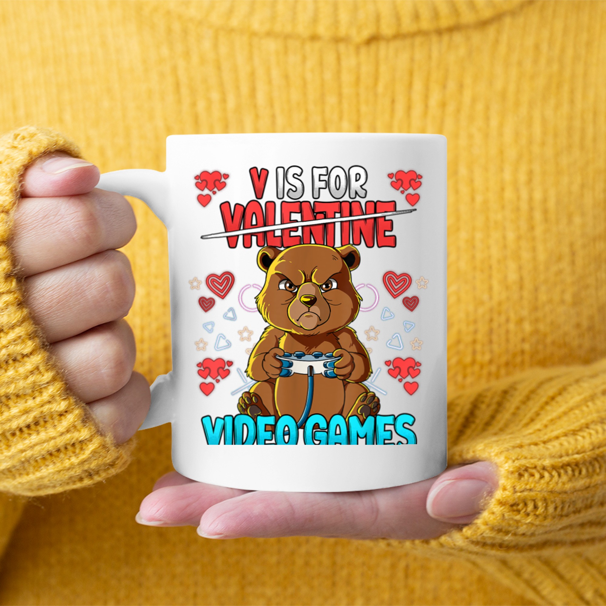 V Is For Video Games Valentines Day Gamer (1) mug white