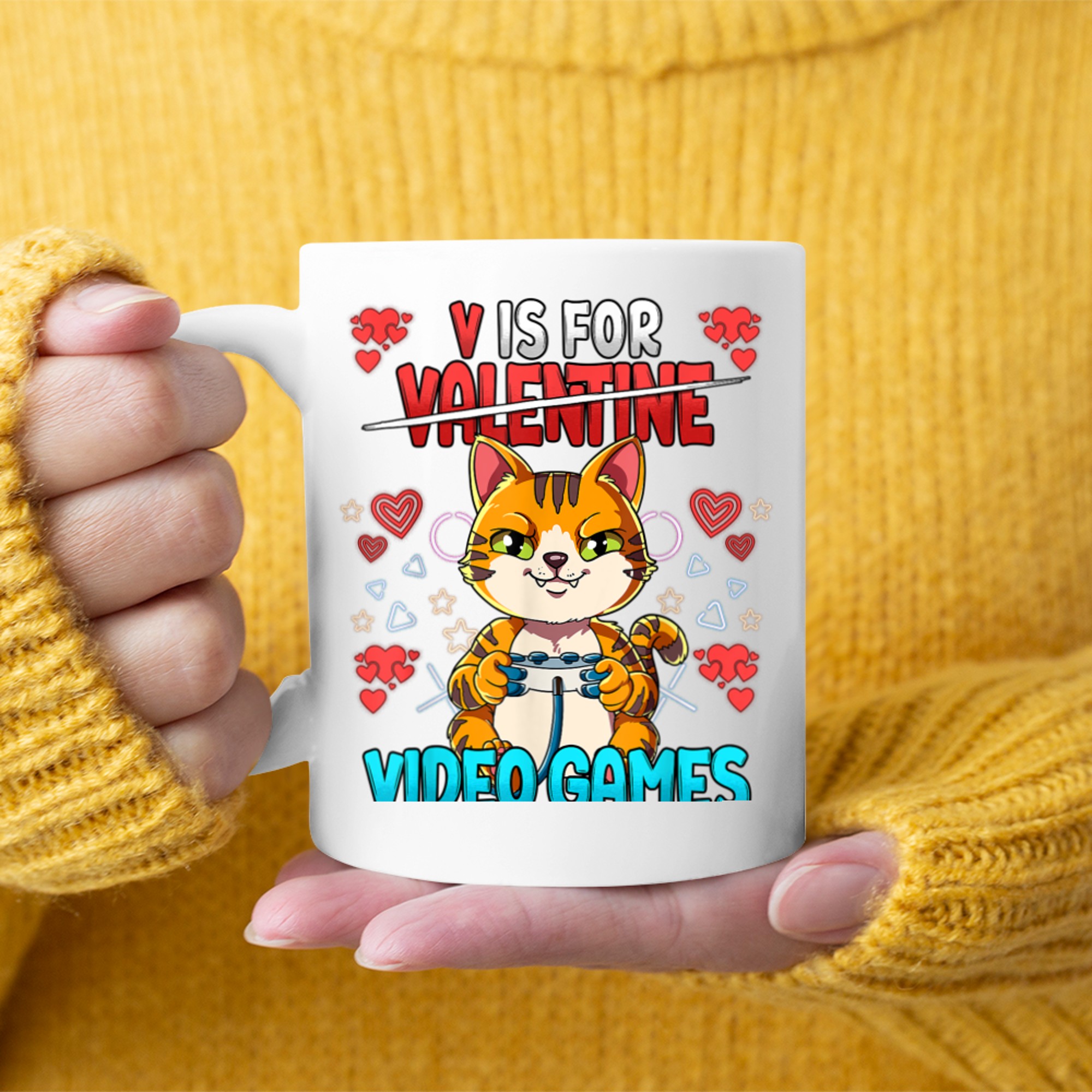 V Is For Video Games Valentines Day Gamer (12) mug white