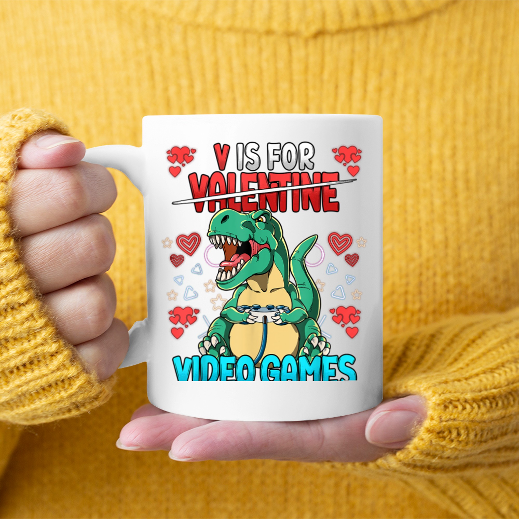 V Is For Video Games Valentines Day Gamer (13) mug white