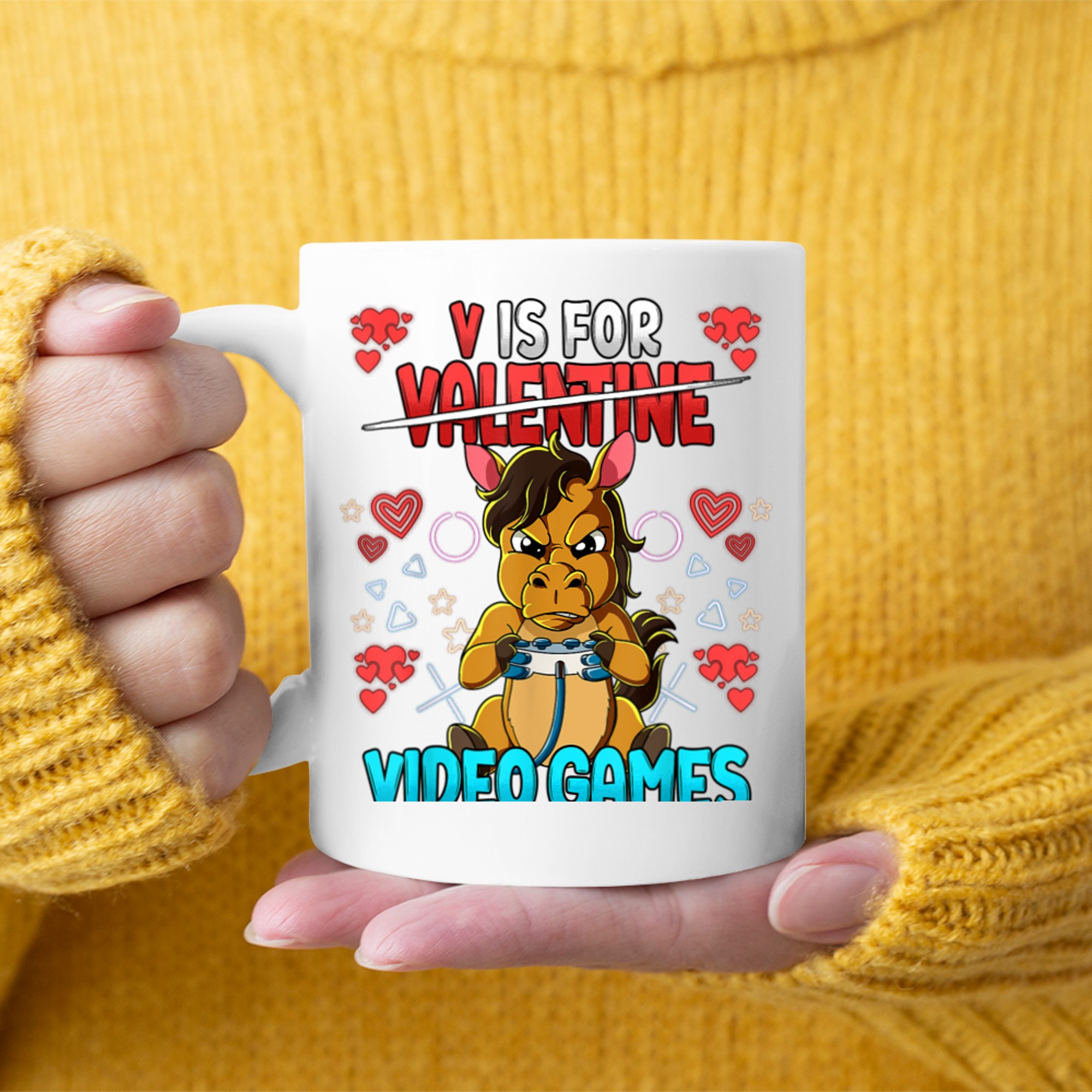 V Is For Video Games Valentines Day Gamer (14) mug white