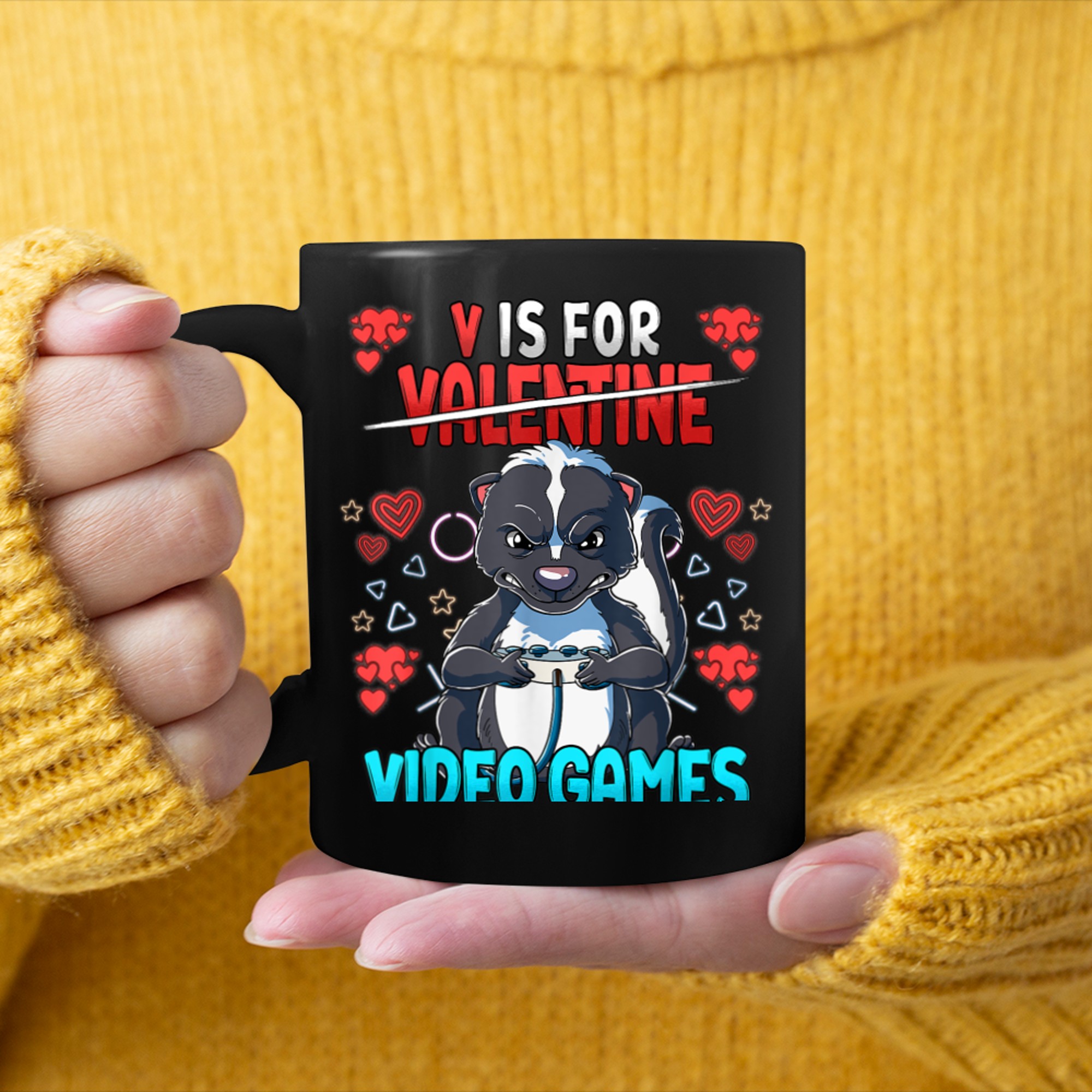 V Is For Video Games Valentines Day Gamer (15) mug black