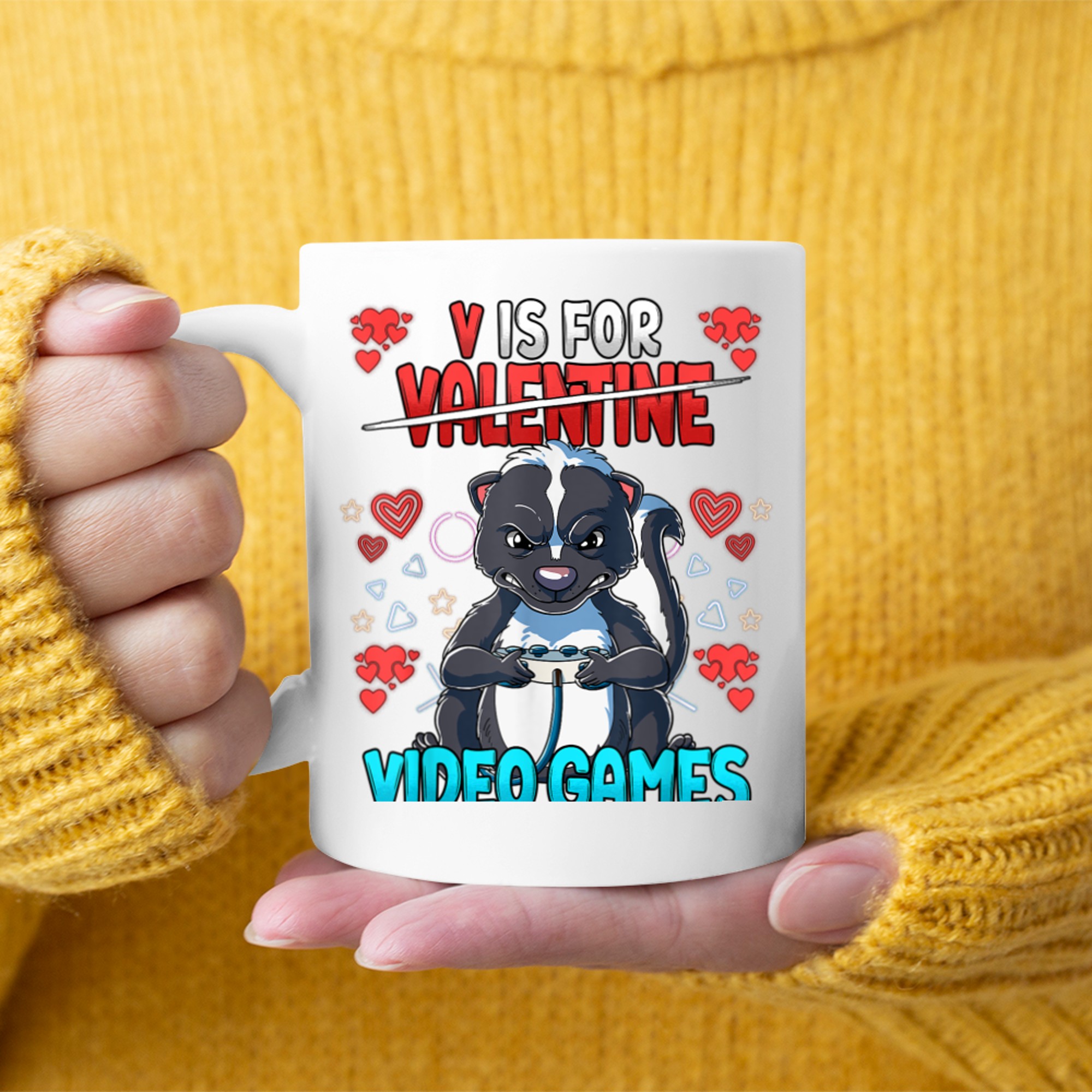 V Is For Video Games Valentines Day Gamer (15) mug white