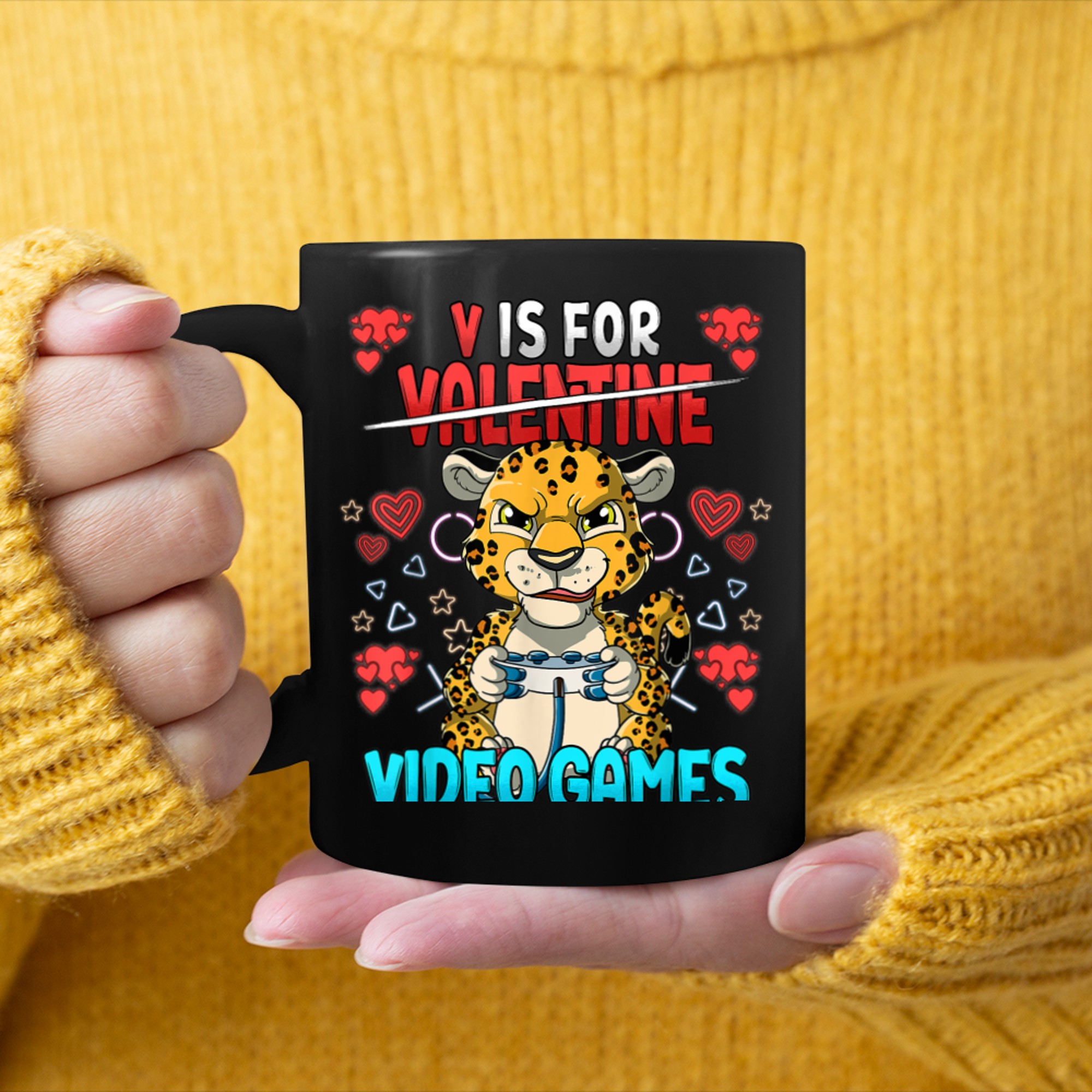 V Is For Video Games Valentines Day Gamer (18) mug black