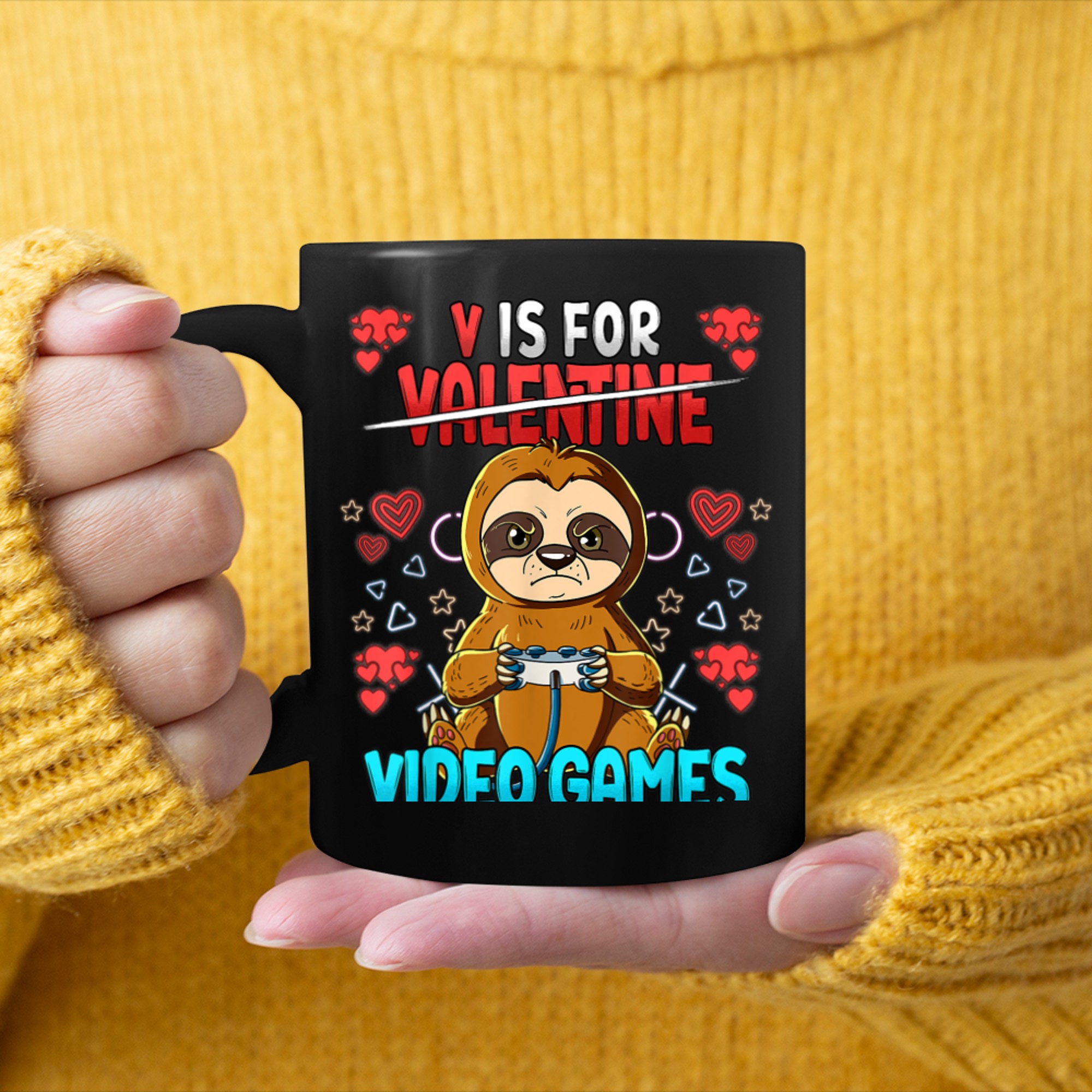 V Is For Video Games Valentines Day Gamer (19) mug black