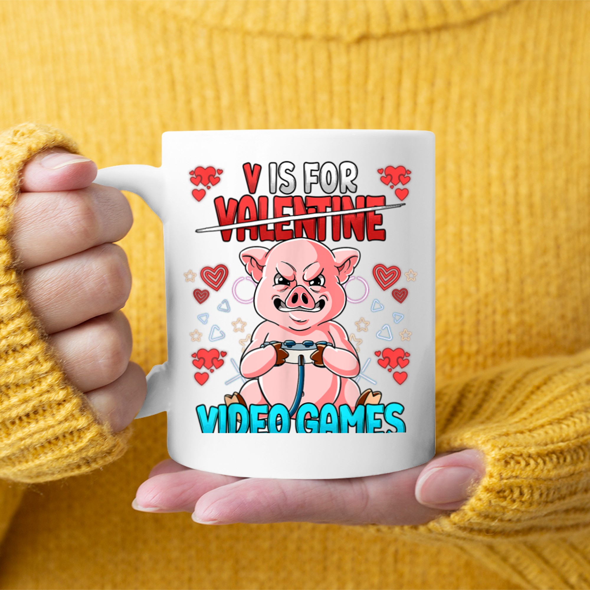 V Is For Video Games Valentines Day Gamer (2) mug white