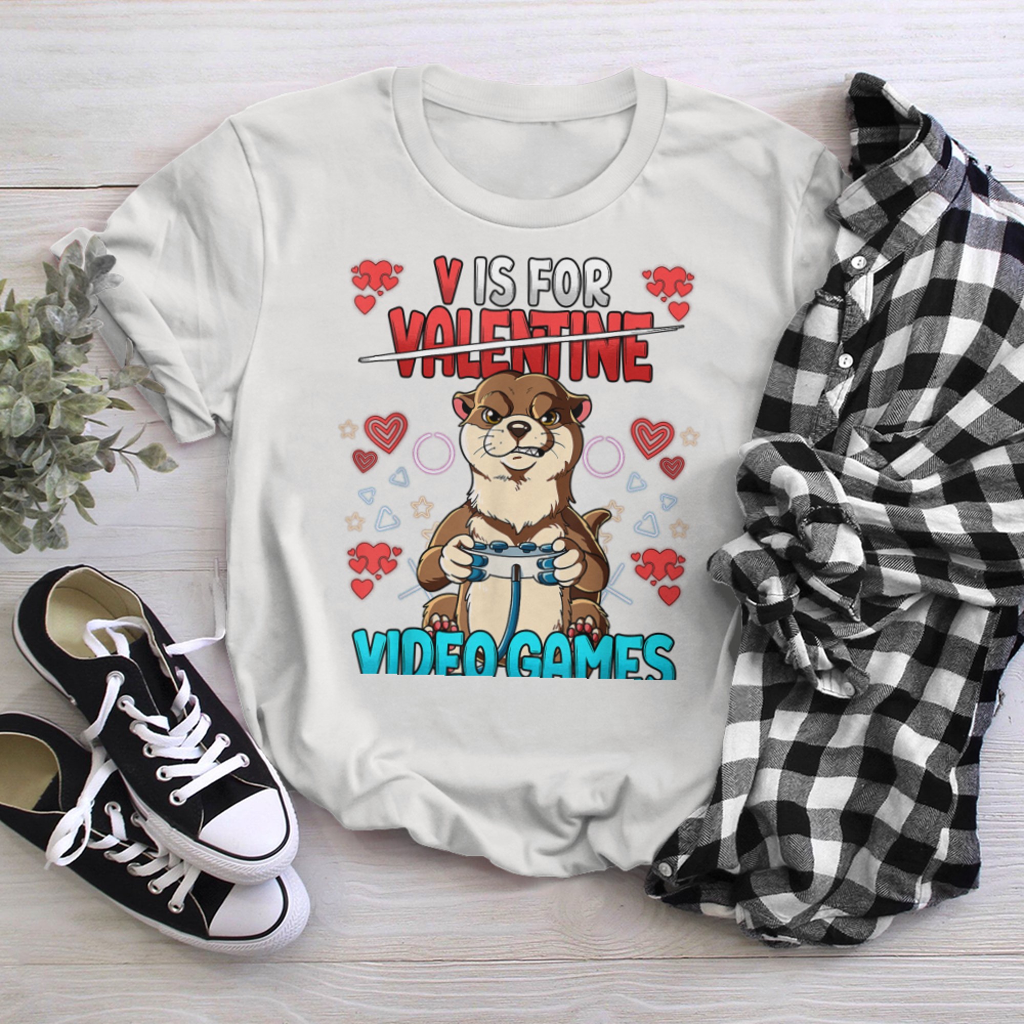 V Is For Video Games Valentines Day Gamer (22) t-shirt white