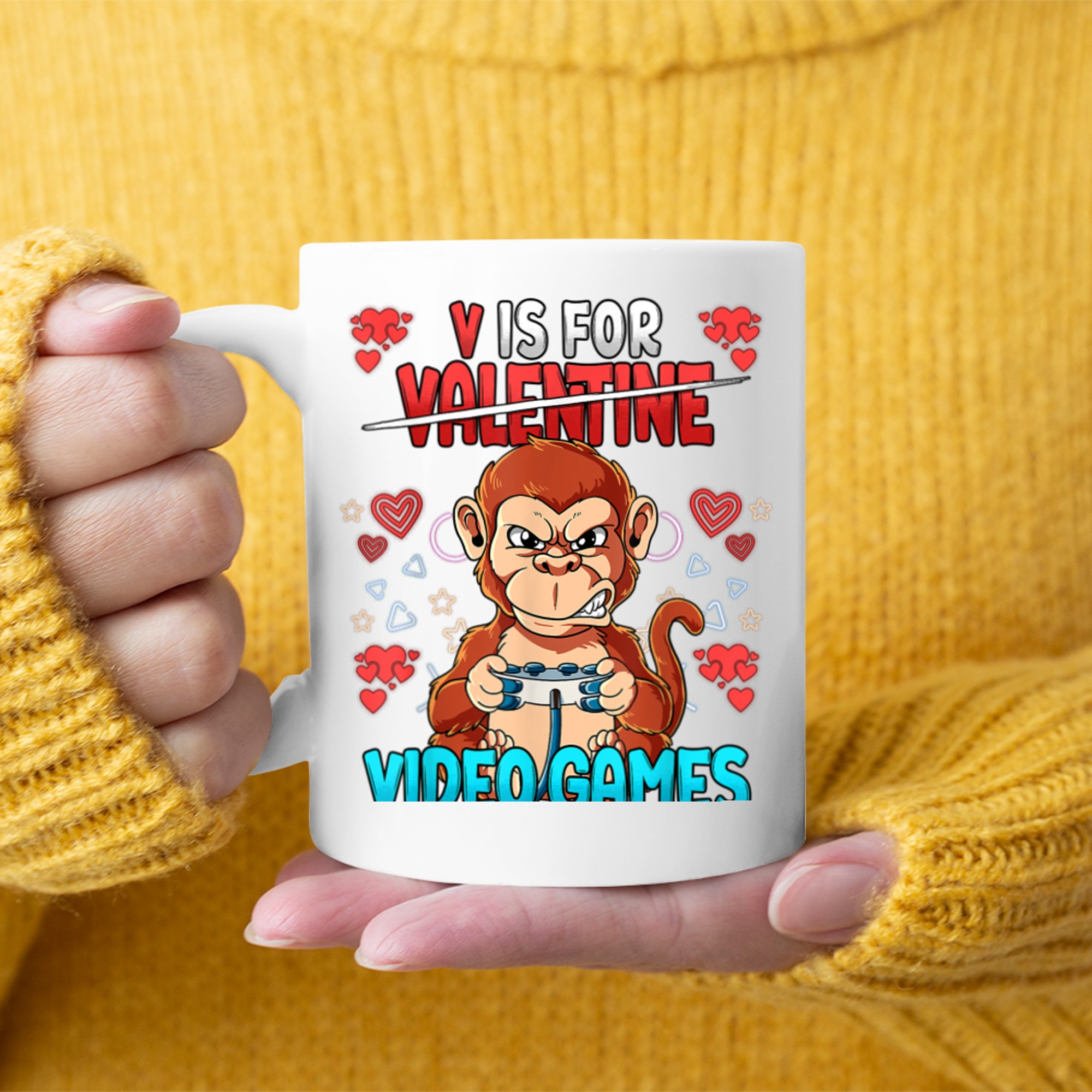 V Is For Video Games Valentines Day Gamer (3) mug white