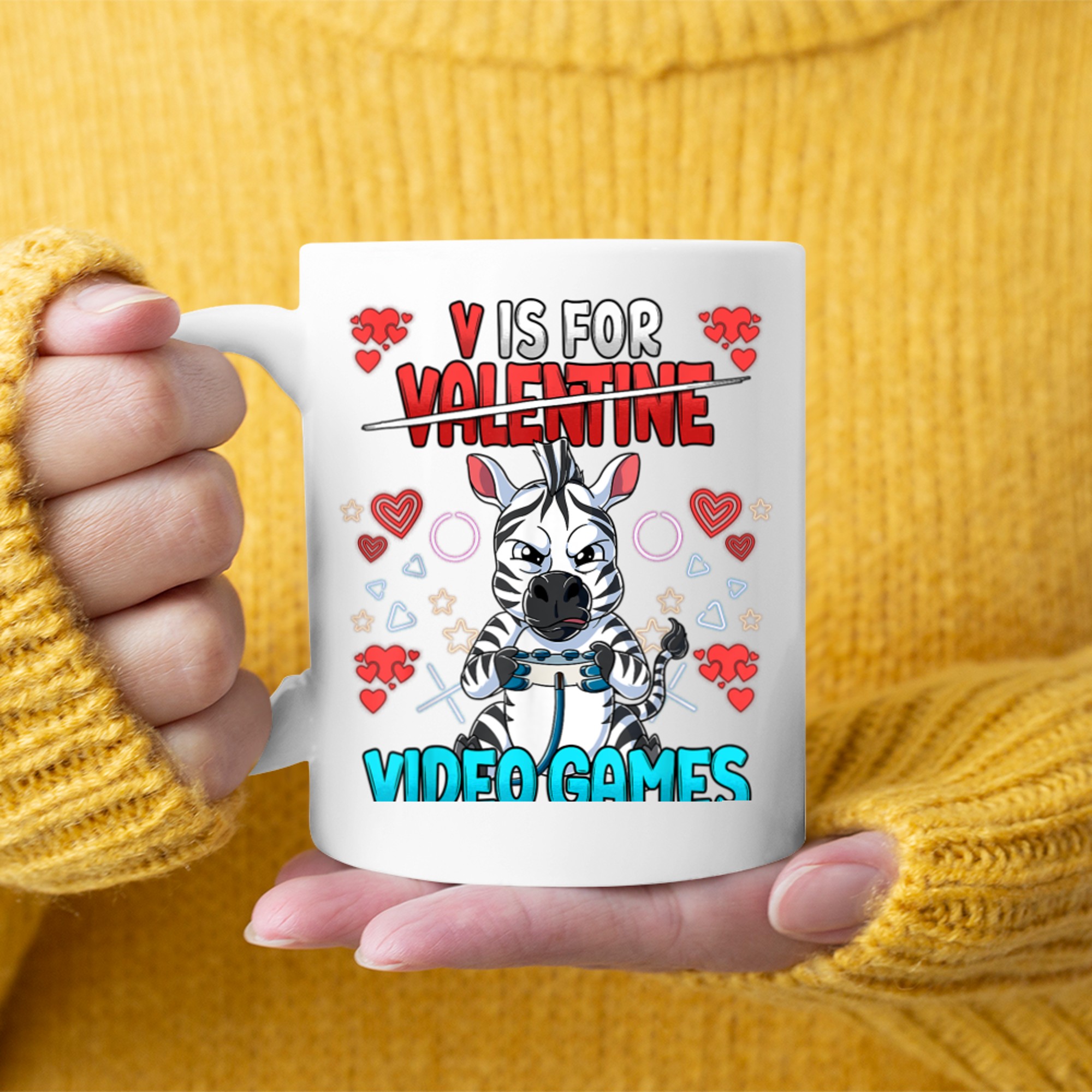 V Is For Video Games Valentines Day Gamer (4) mug white