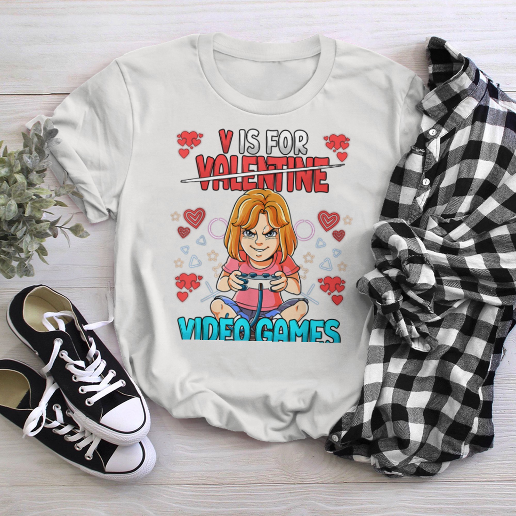 V Is For Video Games Valentines Day Gamer (5) t-shirt white