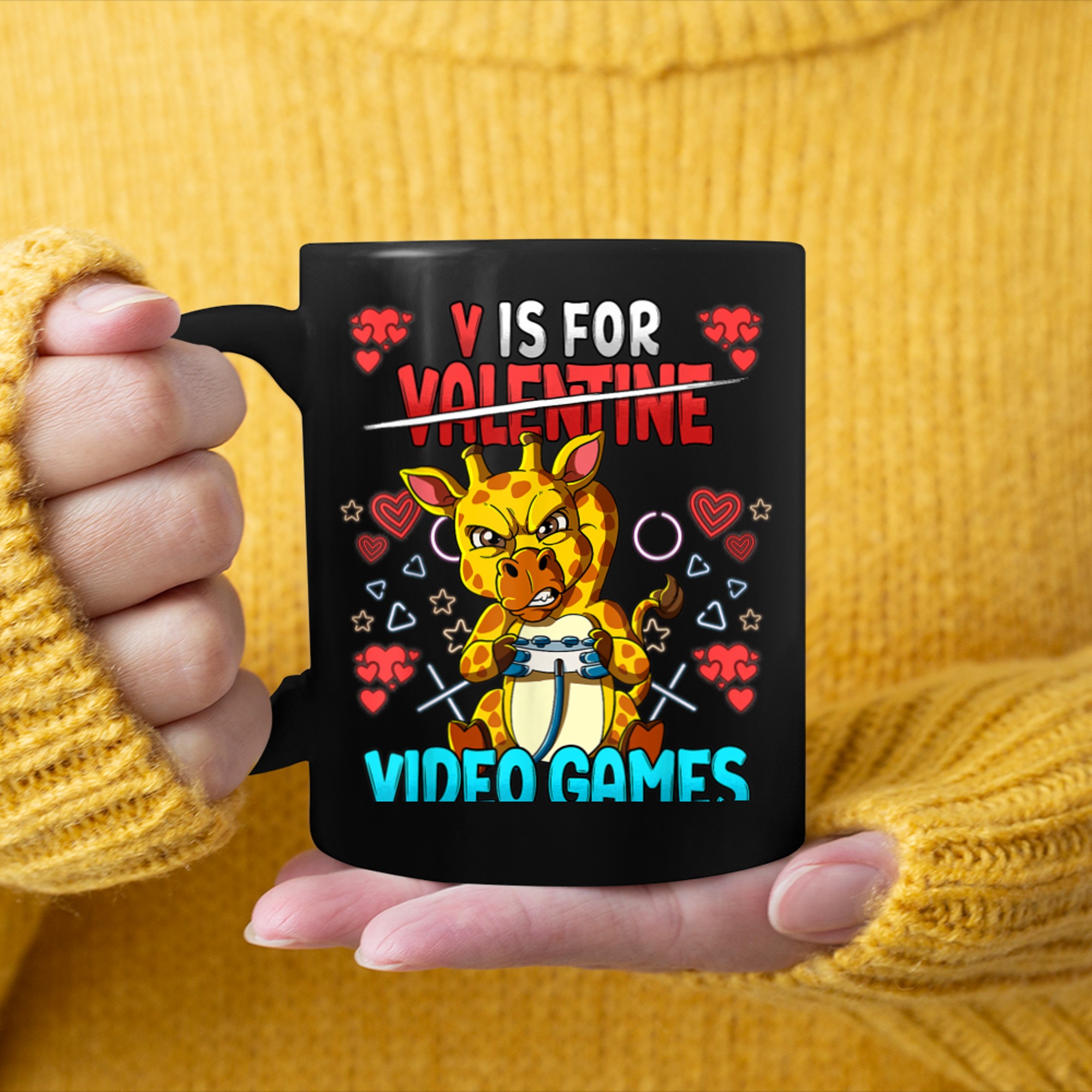 V Is For Video Games Valentines Day Gamer (6) mug black