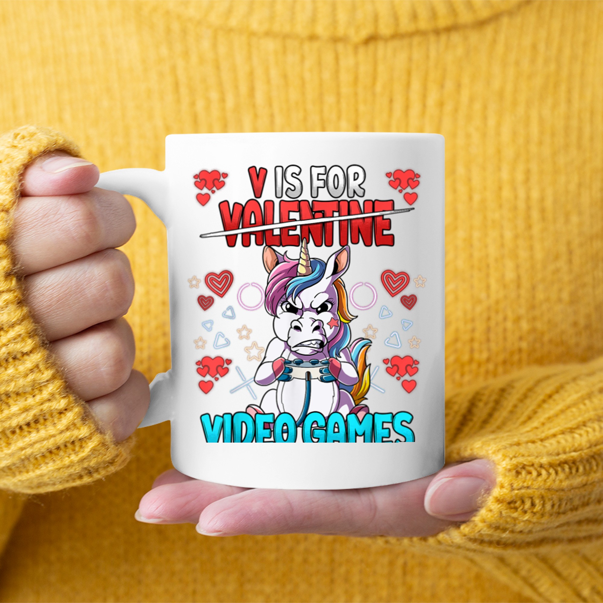 V Is For Video Games Valentines Day Gamer (9) mug white