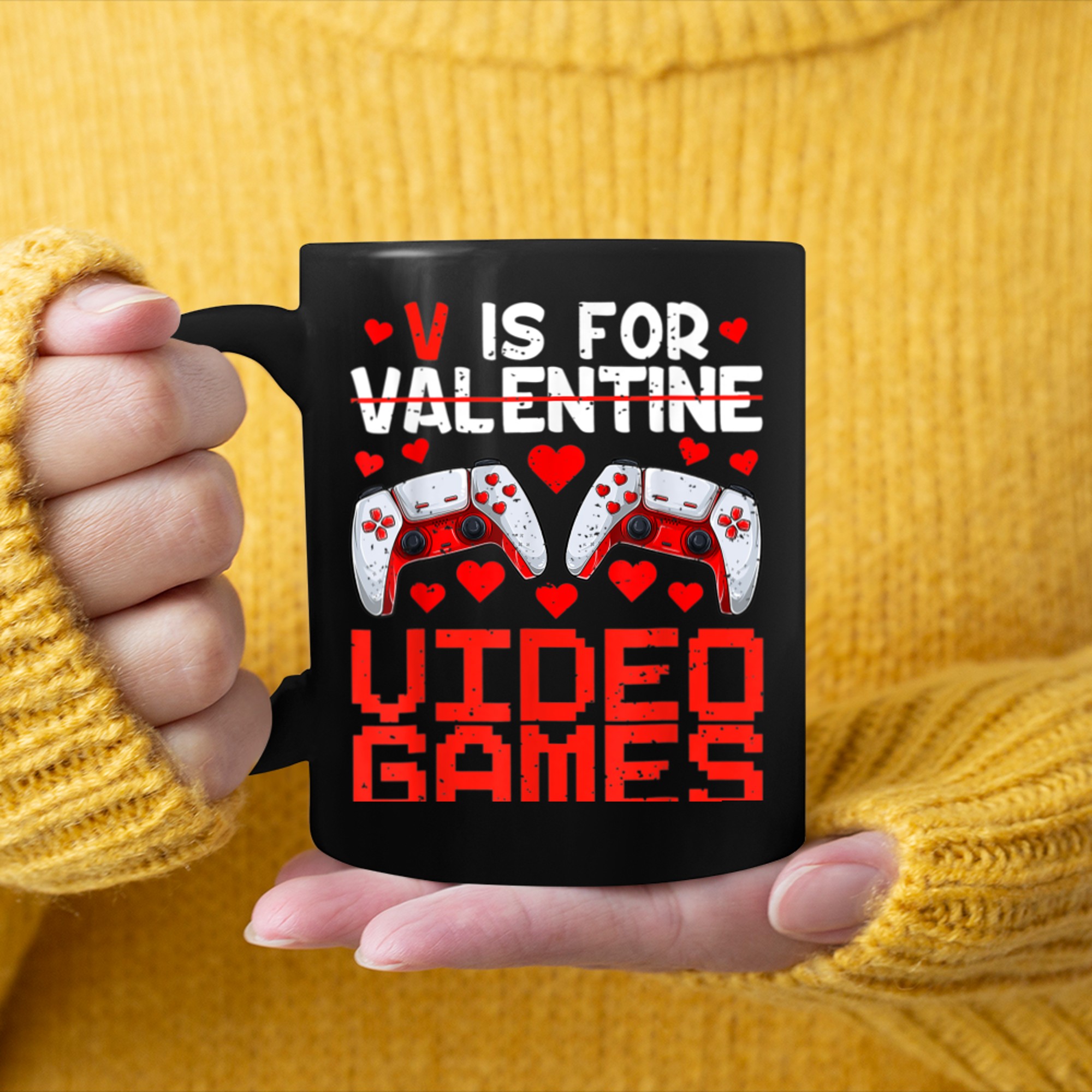 V Is For Video Games Valentines Day Gamer Boy Men (2) mug black