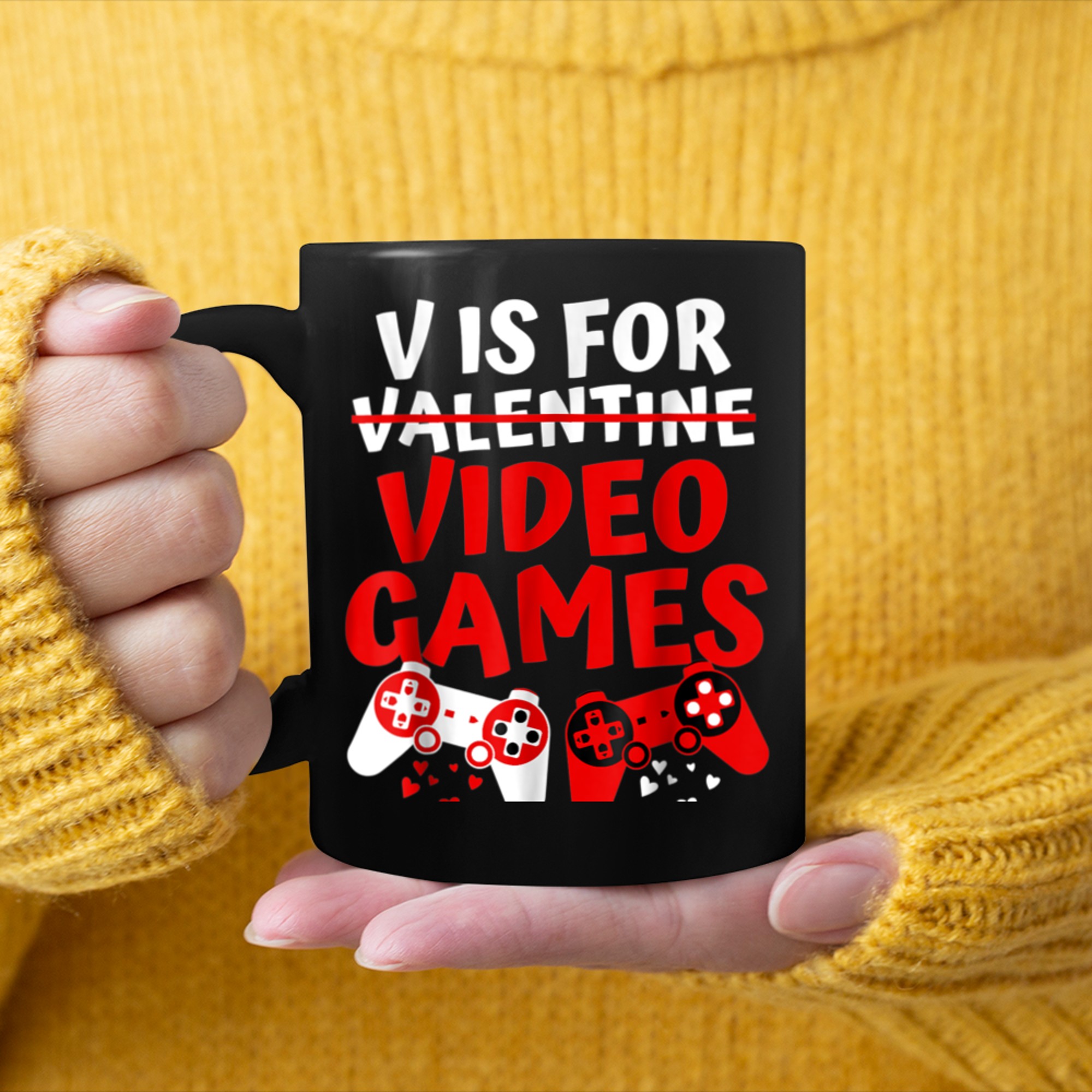 V Is For Video Games Valentines Day Gamer Boy Men Valentine mug black