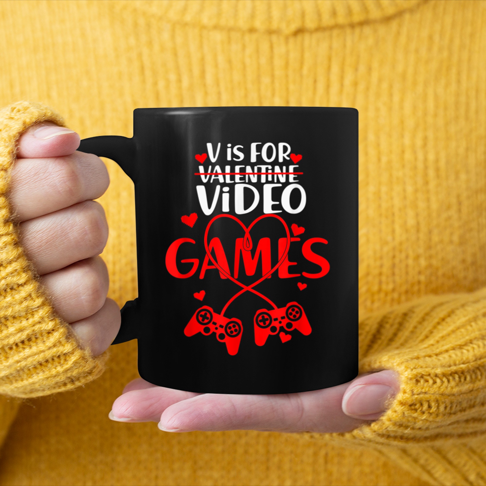 V is for Video Games Valentines Day Gamer Boys Gaming Vday (1) mug black