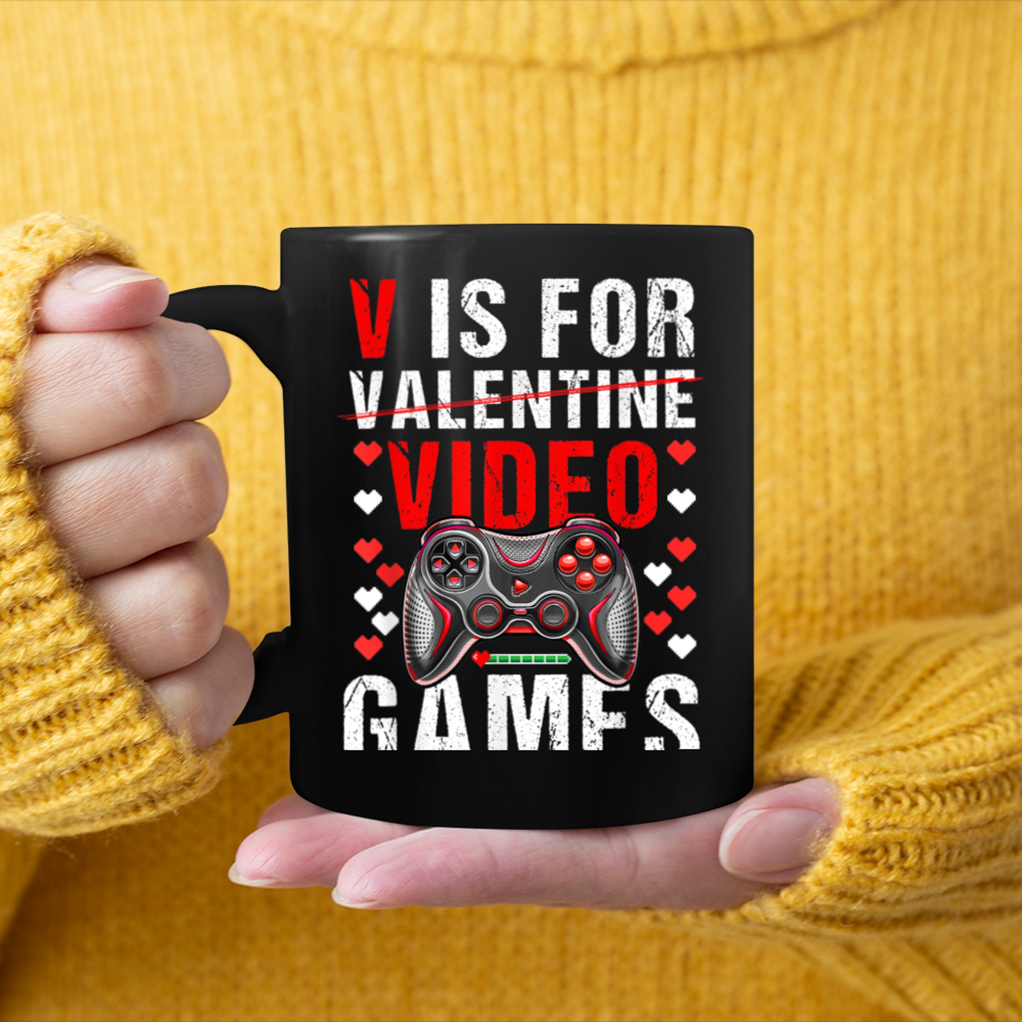 V Is For Video Games Valentines Day Gamer Controllers Boys mug black