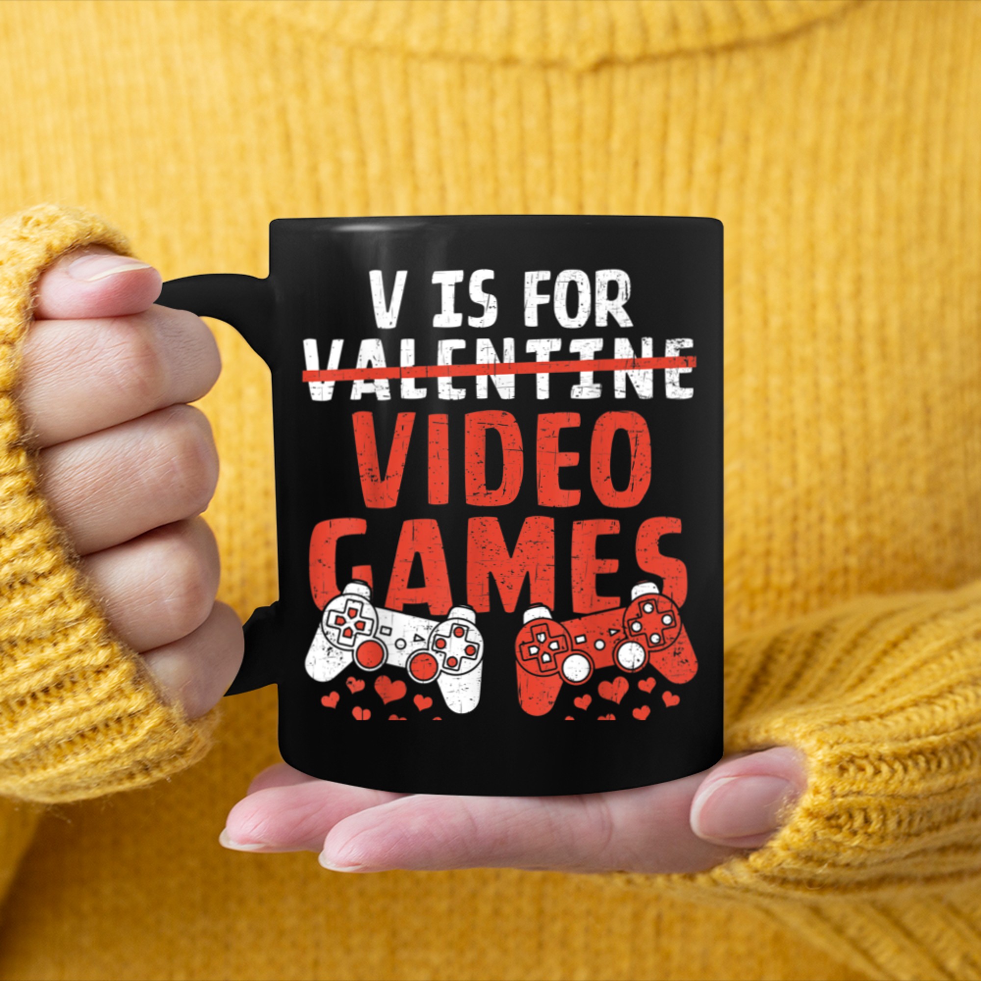 V Is For Video Games Valentines Day Gamer Lover Boy Men mug black