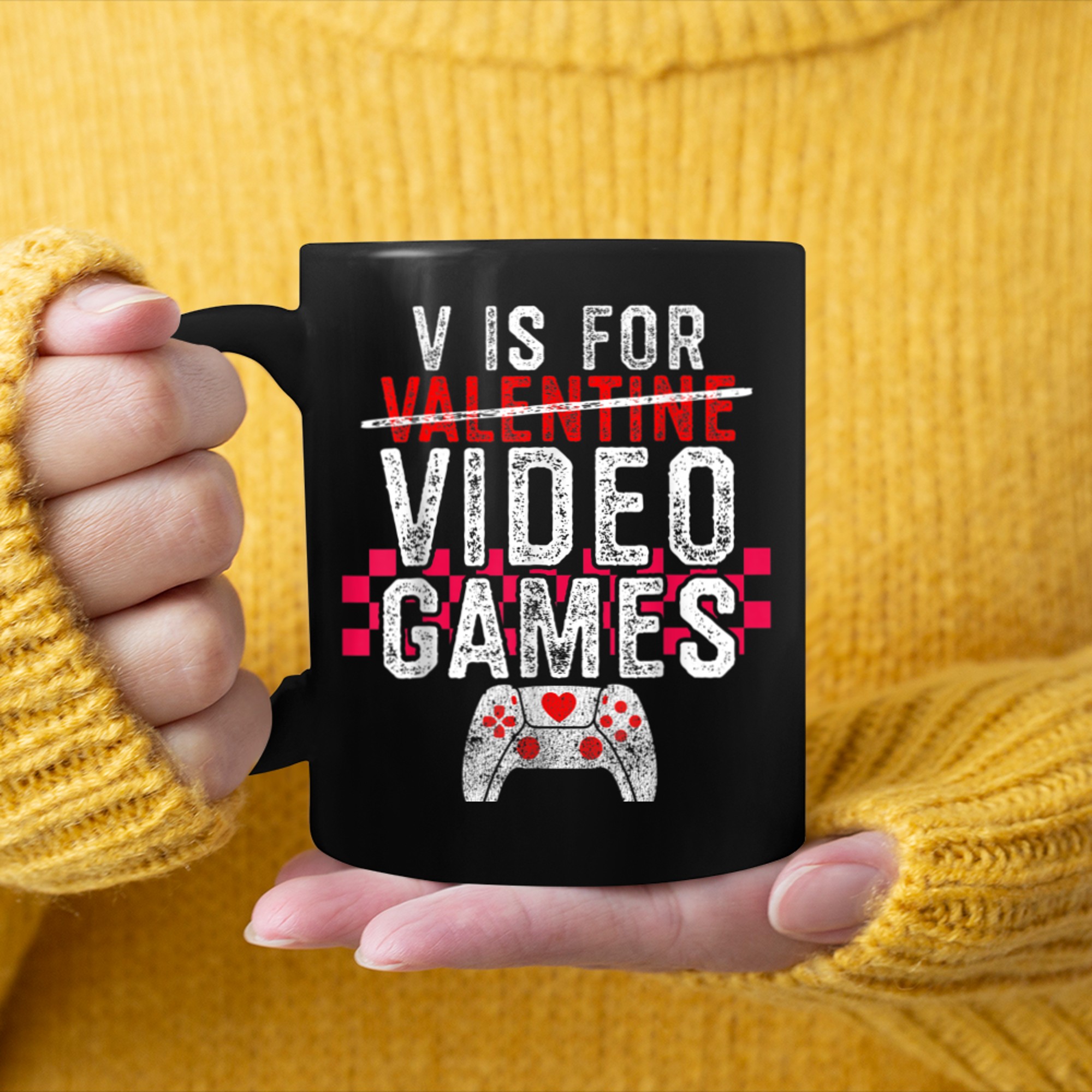 V is for Video Games Valentines Day Gamer Men Boys (13) mug black