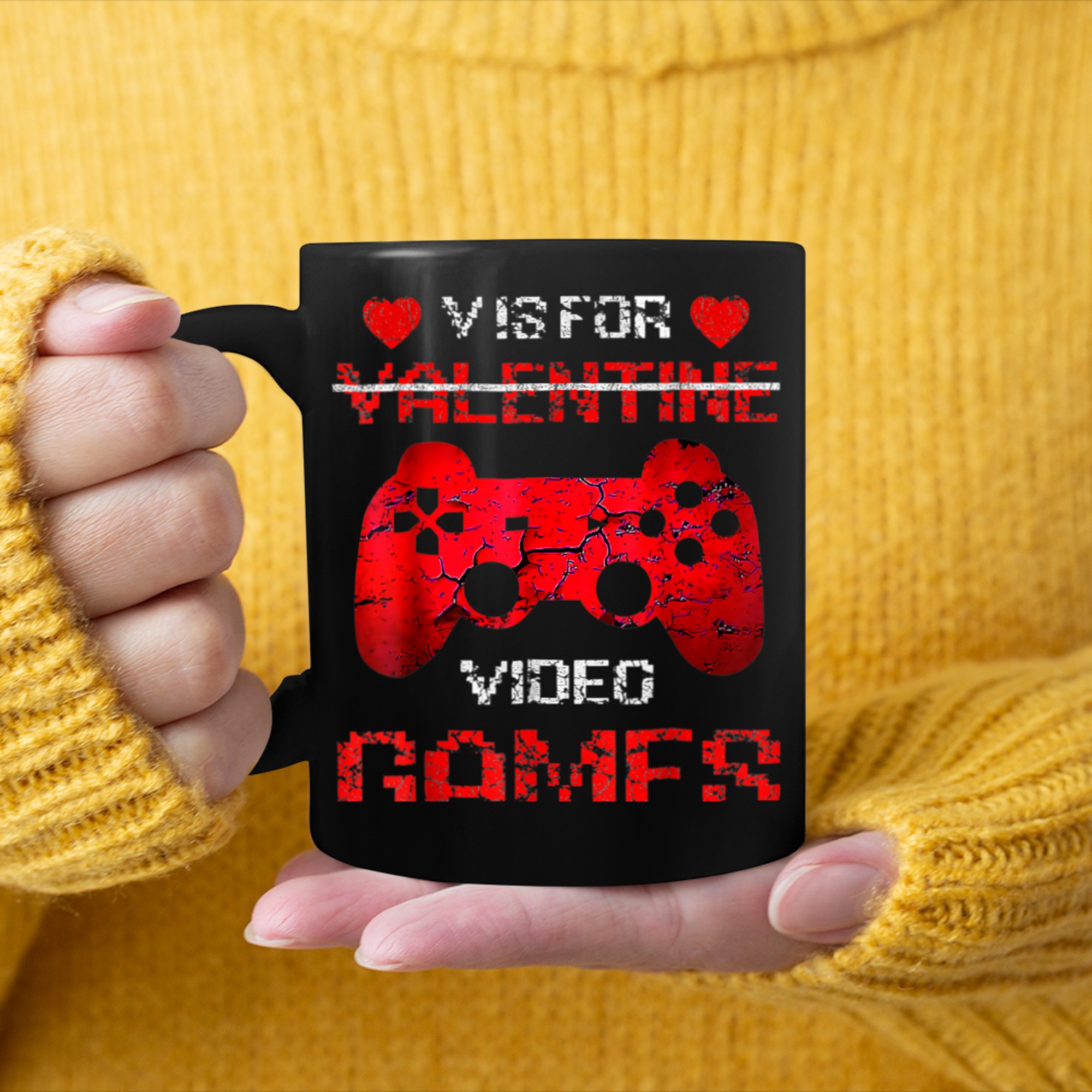 V is for Video Games Valentines Day Gamer Men Boys (21) mug black