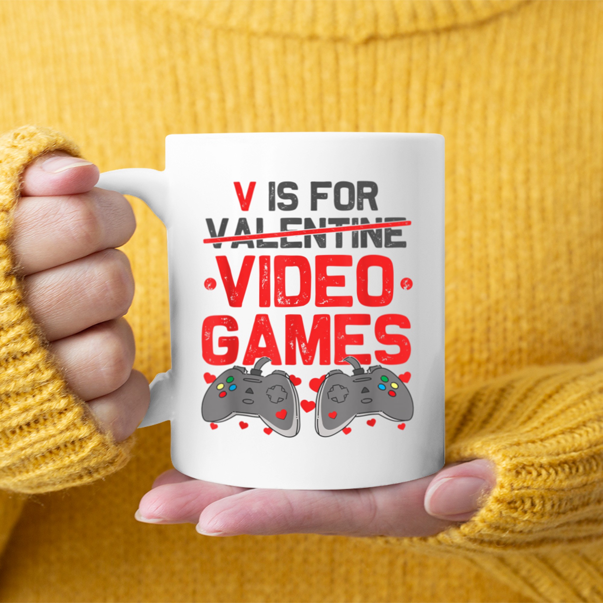 V is for Video Games Valentines Day Gamer Men Boys (31) mug white