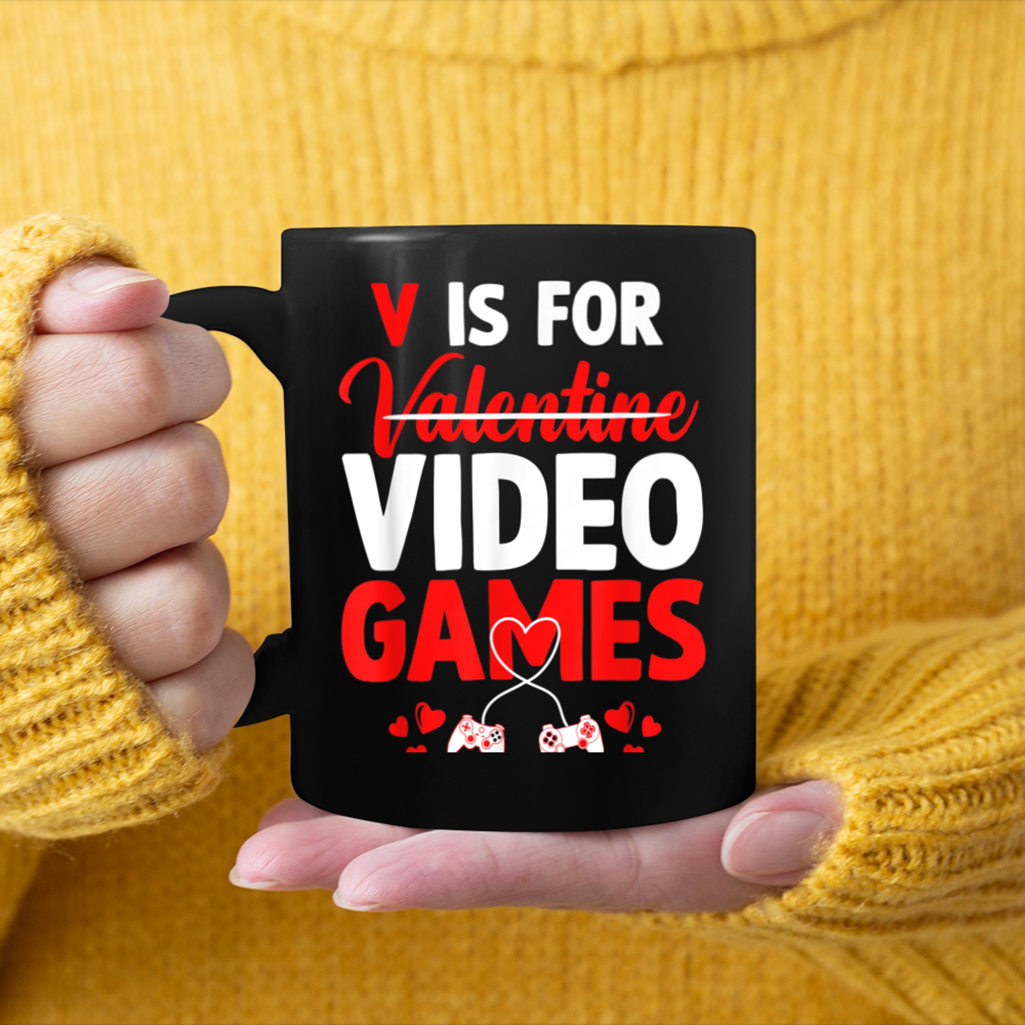 V Is For Video Games Valentines Day Gamer Men Boys (7) mug black