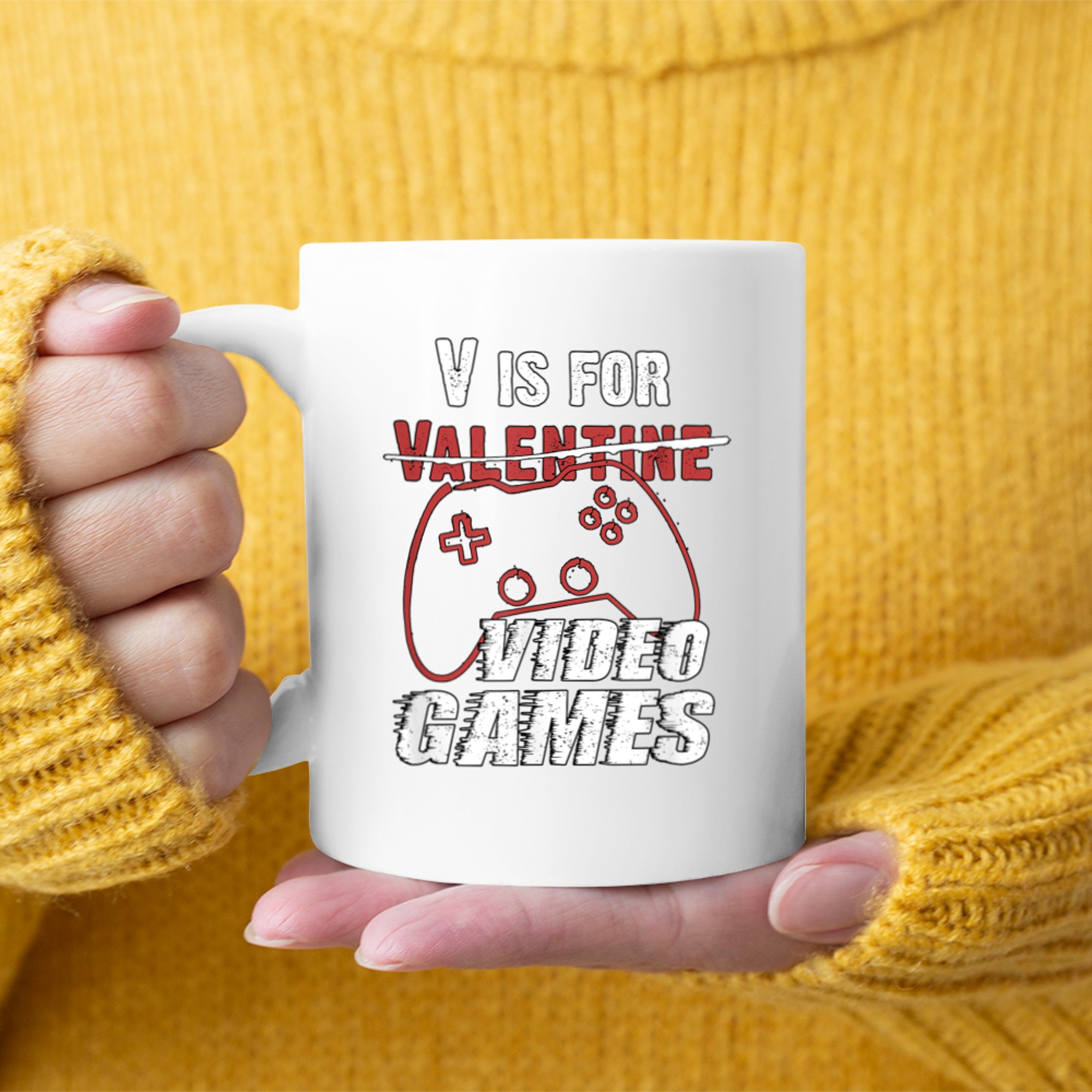 V is for Video Games Valentines Day Gamer Men Boys Funny (1) mug white