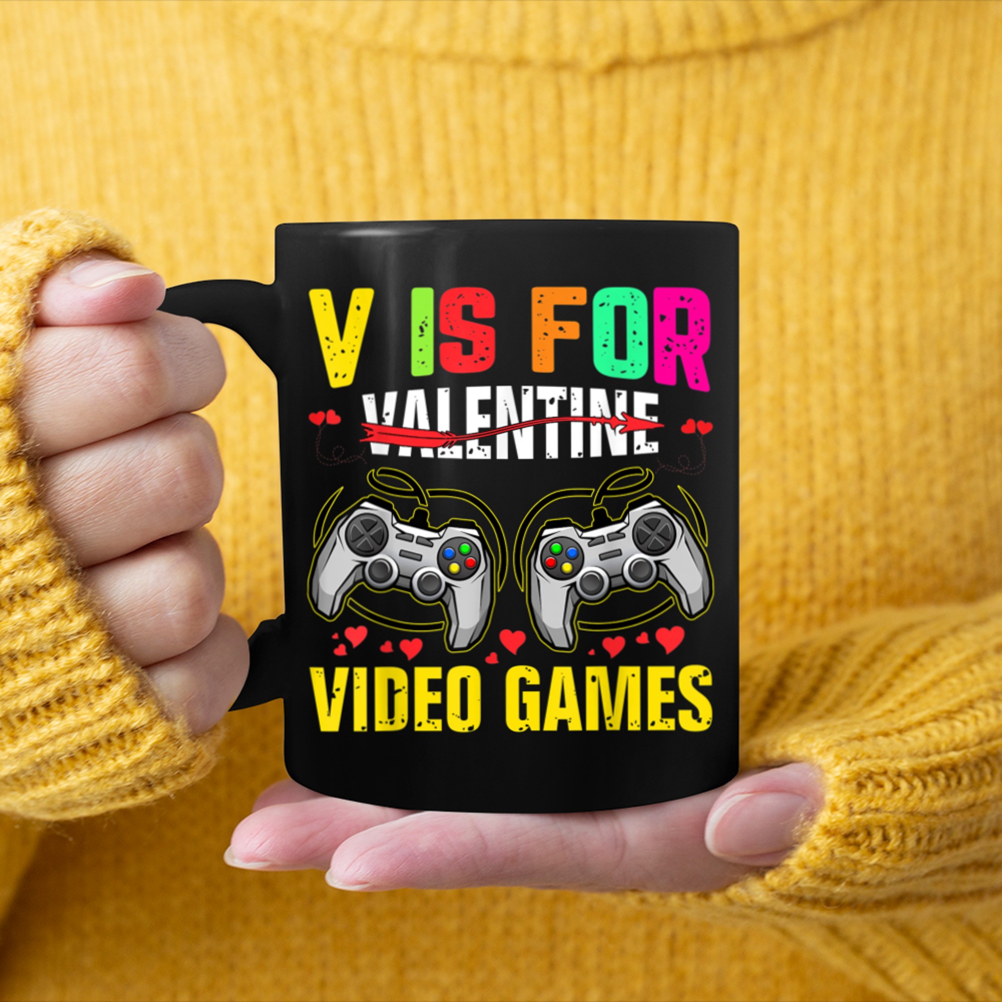 V Is For Video Games Valentines Day Gamer Men Boys Valentine (1) mug black