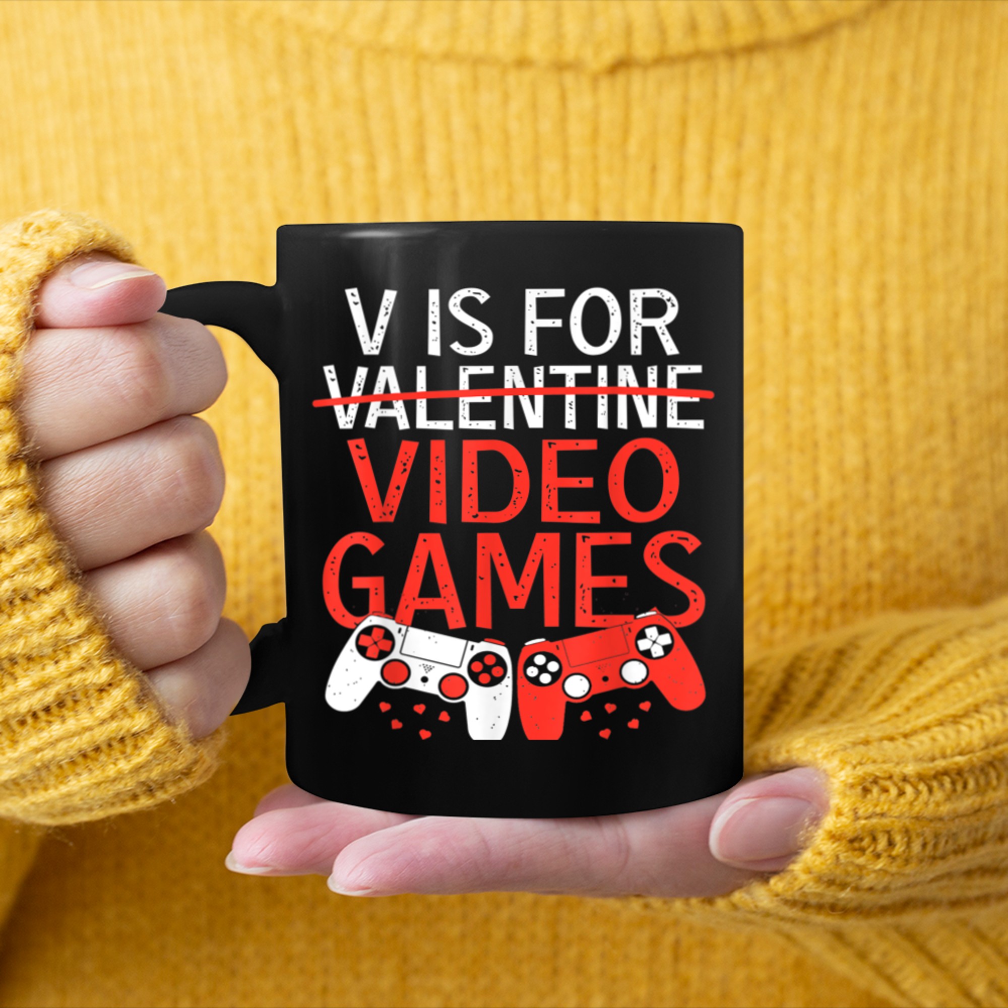 V is for Video Games Valentines Day Gamer Men Boyss (2) mug black