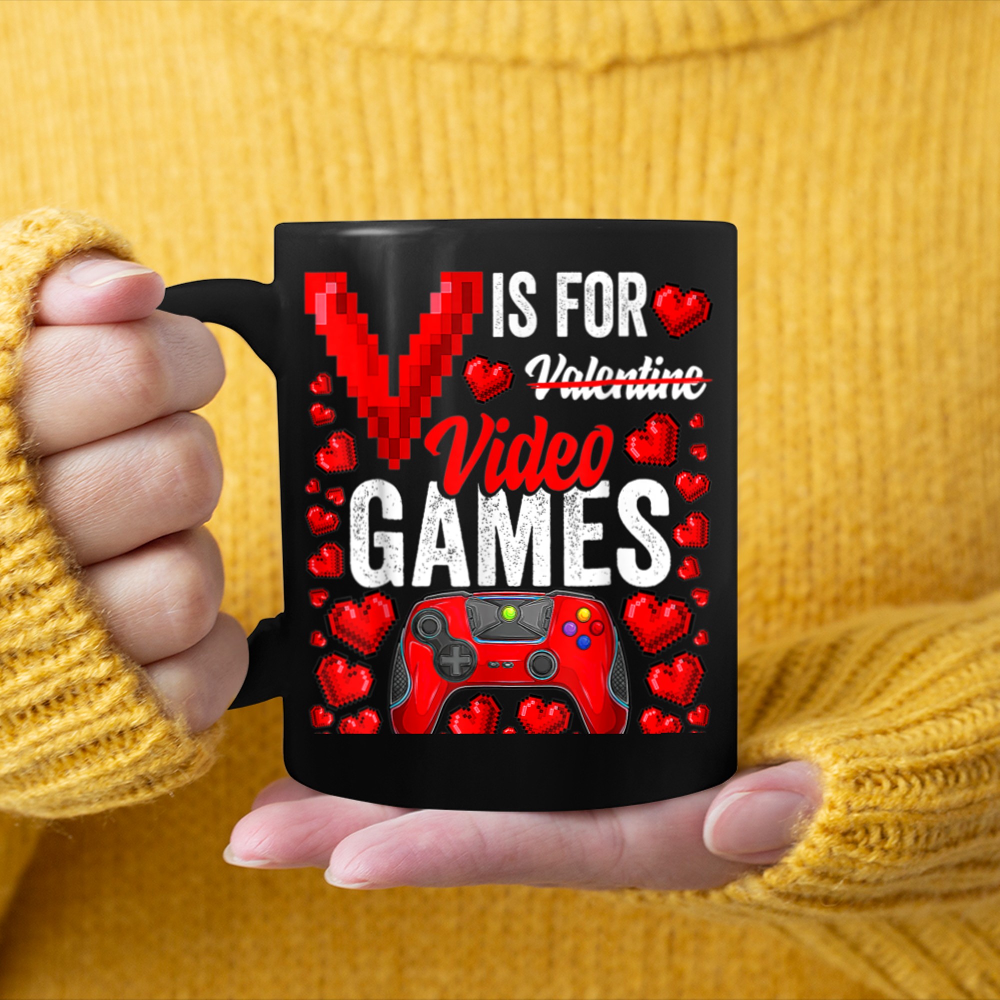 V Is For Video Games Valentines Day Gamer Men Boyss (6) mug black