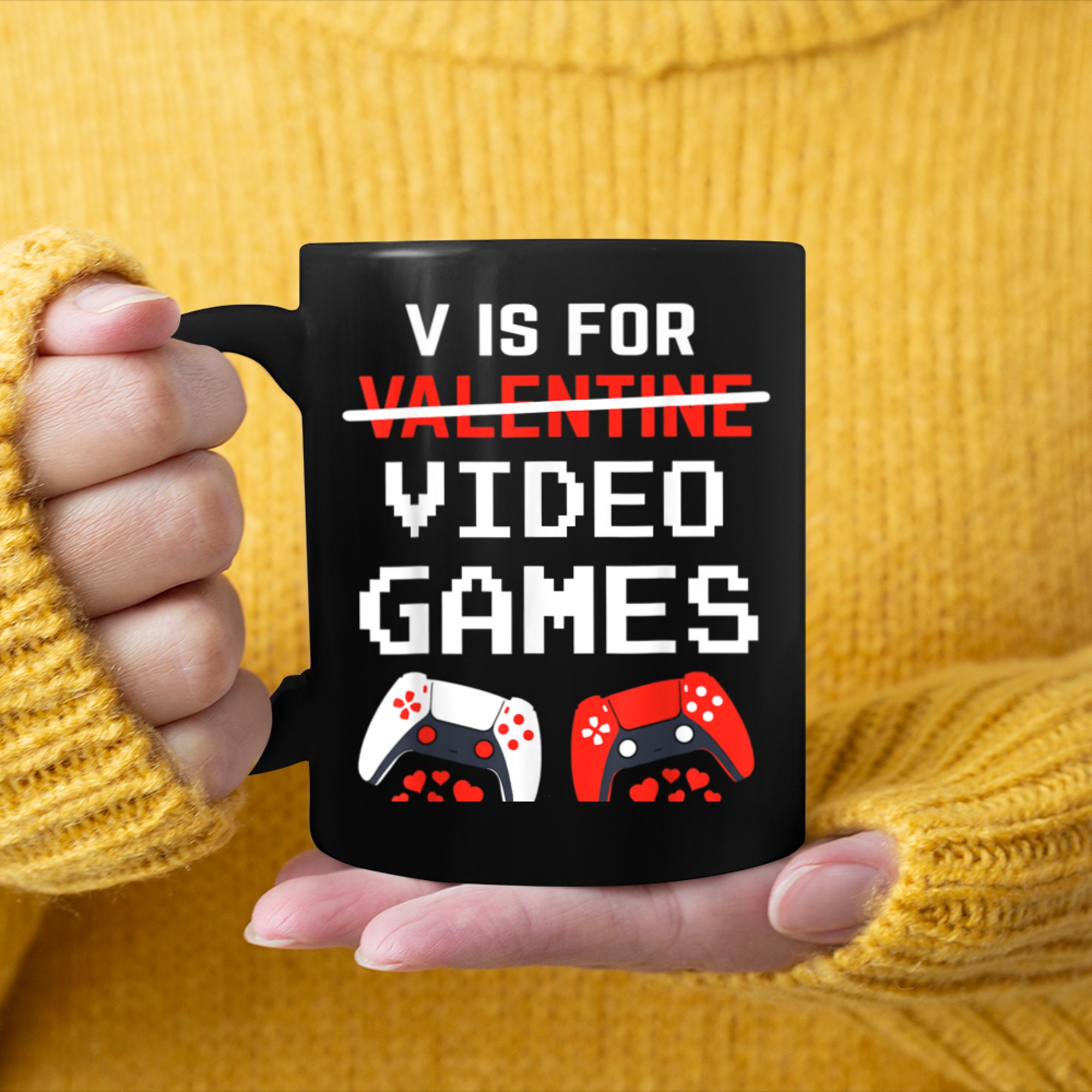 V Is For Video Games Valentines Day Gamer Men Boyss mug black