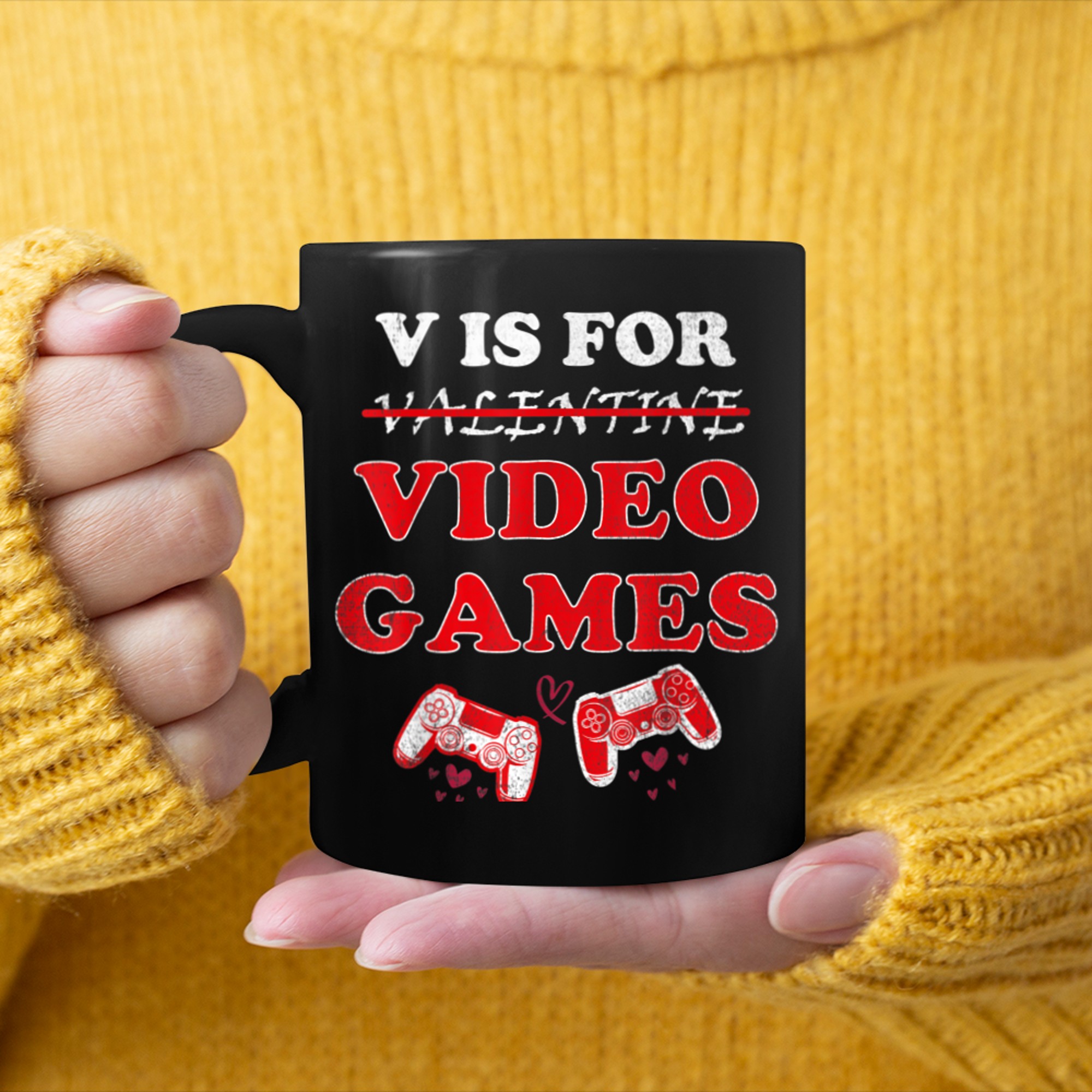 V Is For Video Games valentine's day, Video game lovers mug black