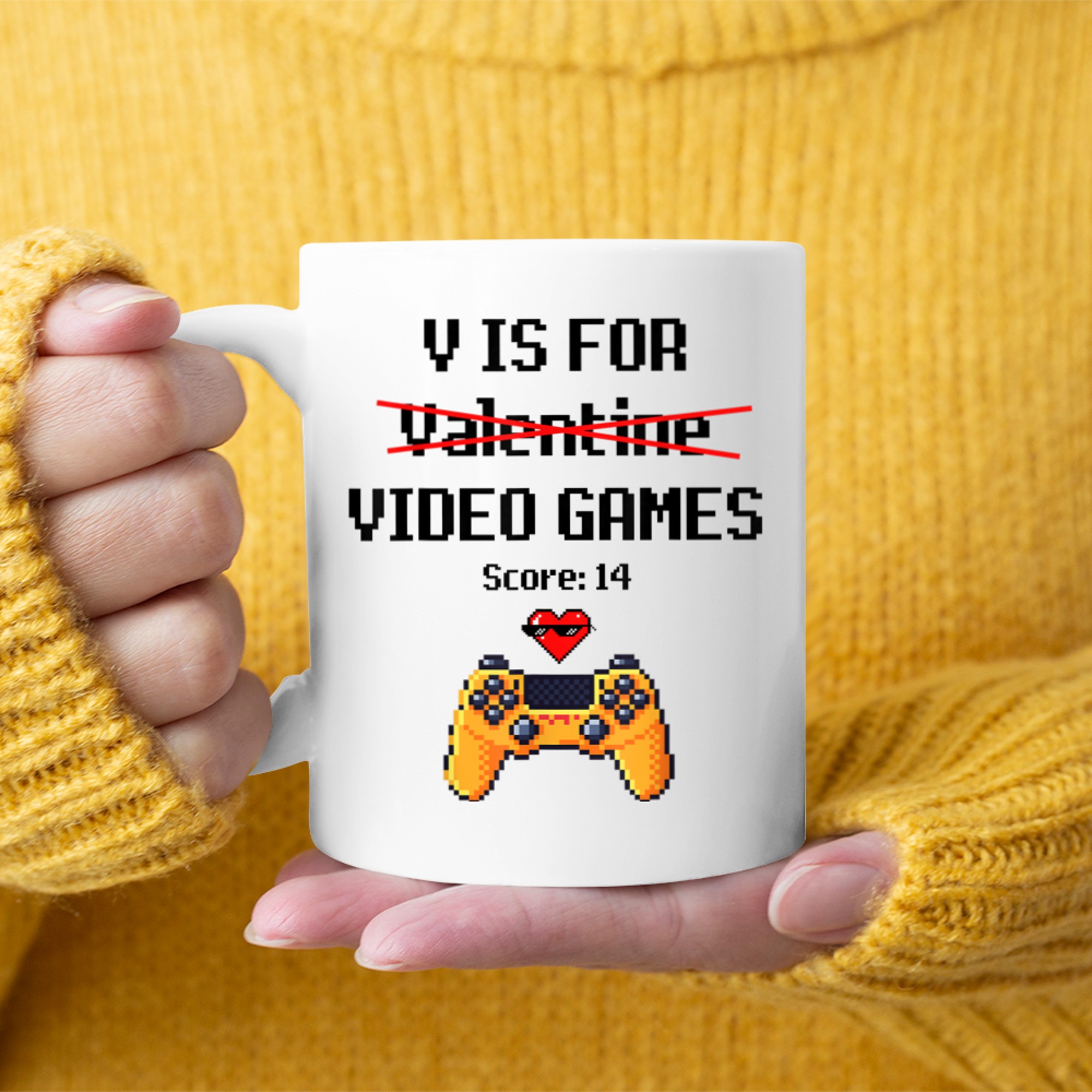 V is for Video Games Valentines Day Video Gamer Boy Men (9) mug white