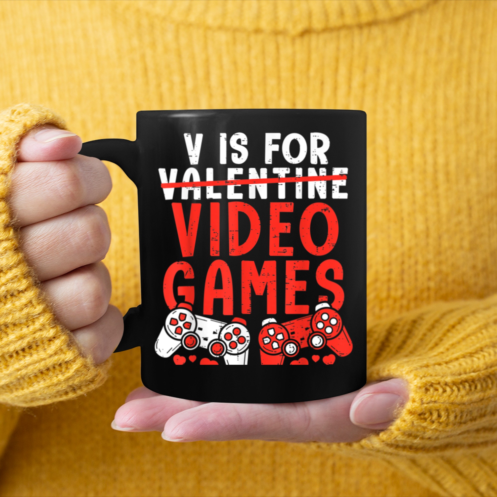 V is for Video Games Valentines Days Gamer Men Boys mug black