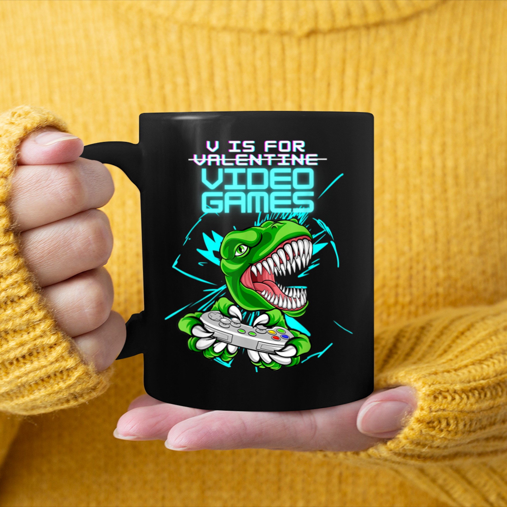 V Is For Video Games Valentines funny mug black