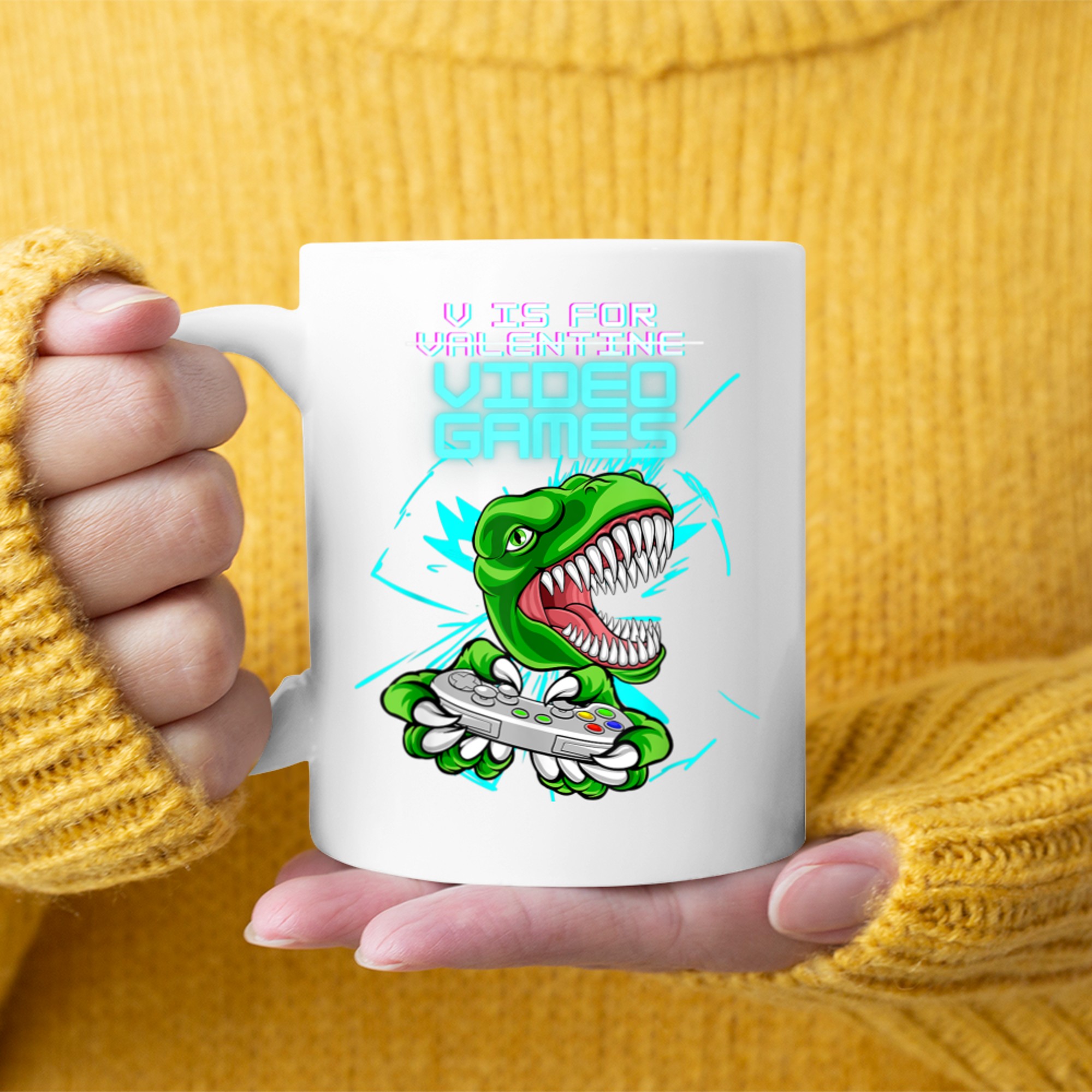 V Is For Video Games Valentines funny mug white