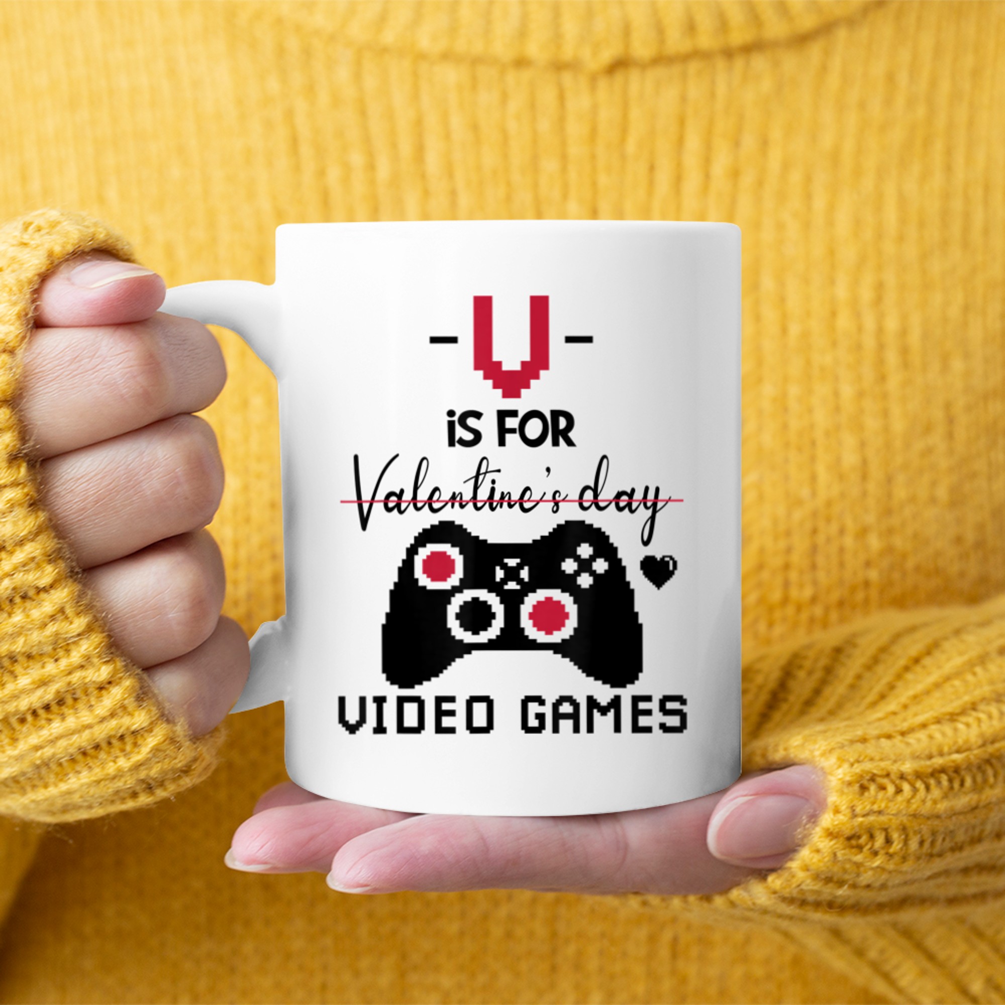 V (not for Valentine) is for Video Games mug white