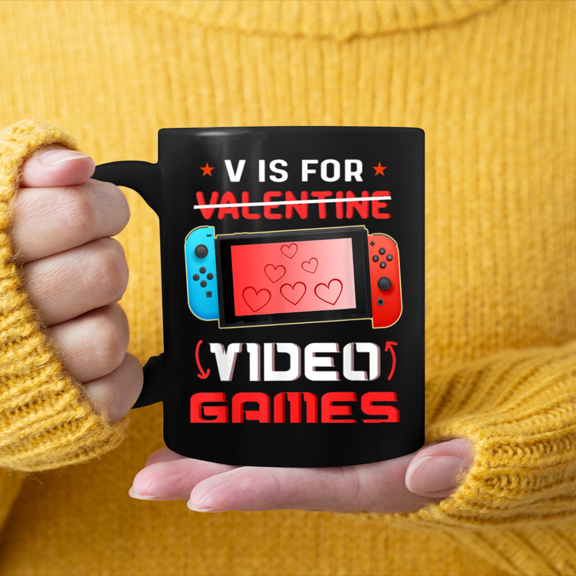 Valentines Day boys kids son V Is For Video Games gamer (4) mug black