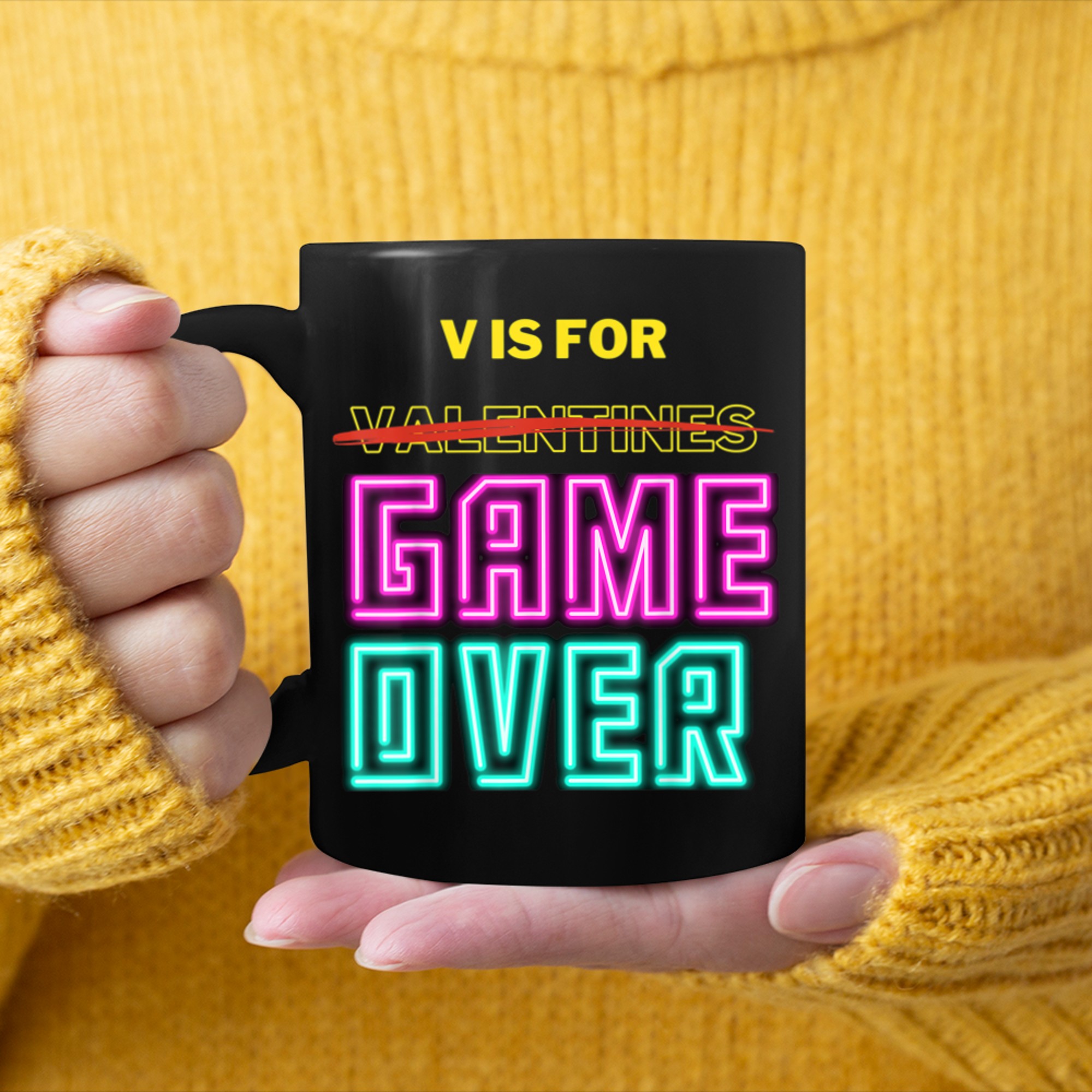 Valentines Day boys kids son V Is For Video Games gamer (7) mug black