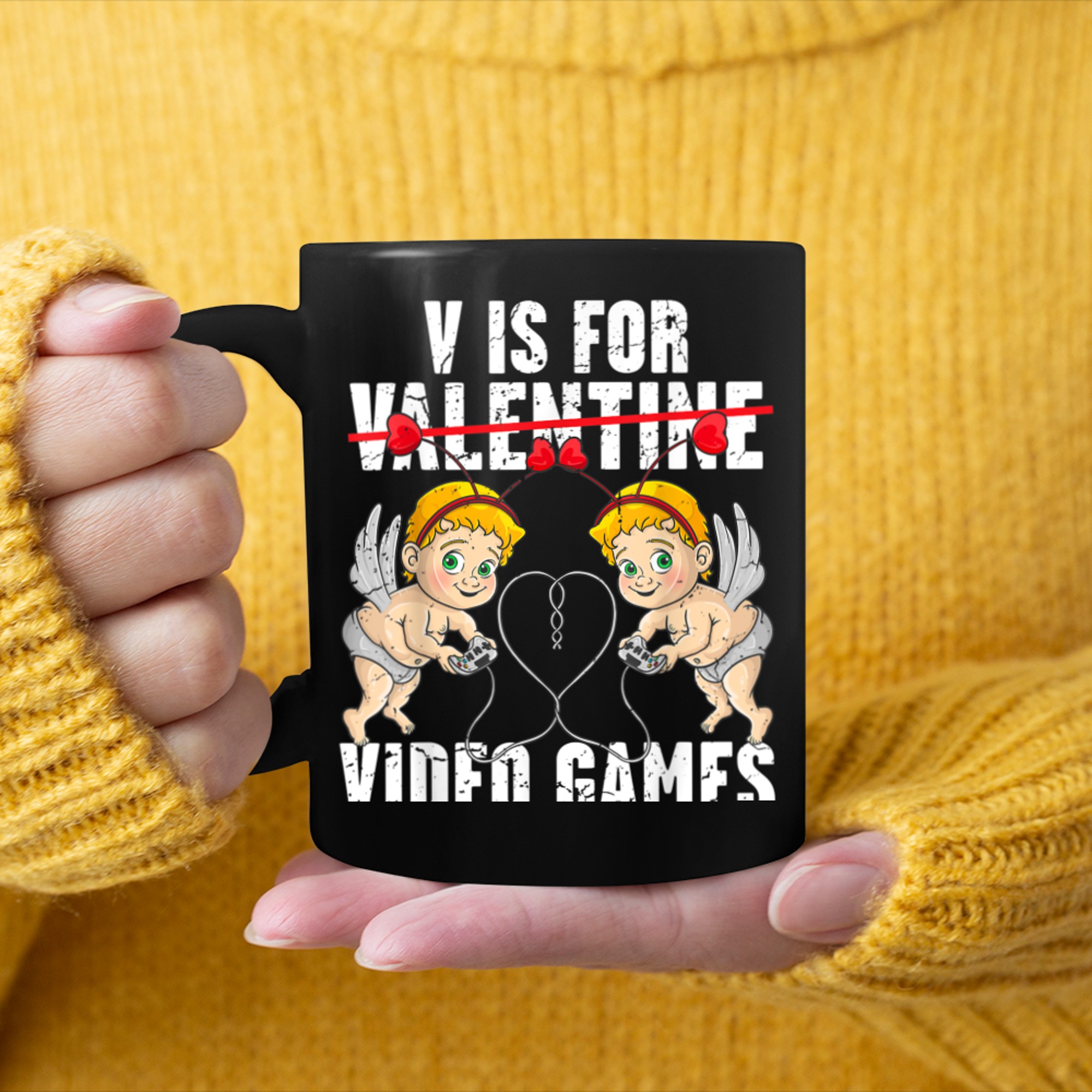 Valentines s for Kids V is for Video Games Gamer Boy mug black