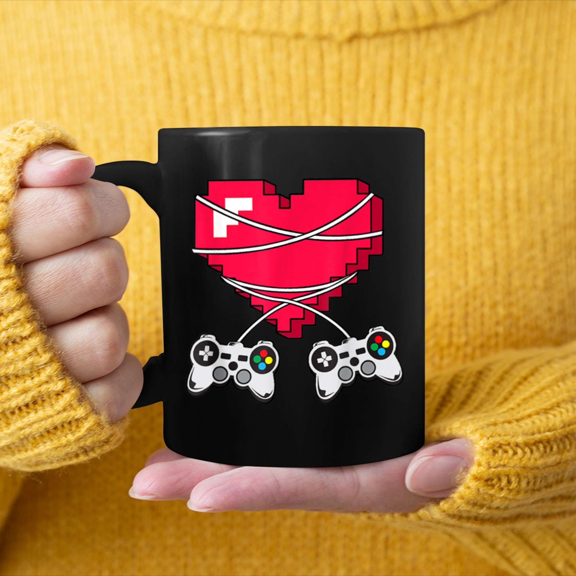 Video Gamer Valentines Day Games Controller Heart Kids Boys mug black