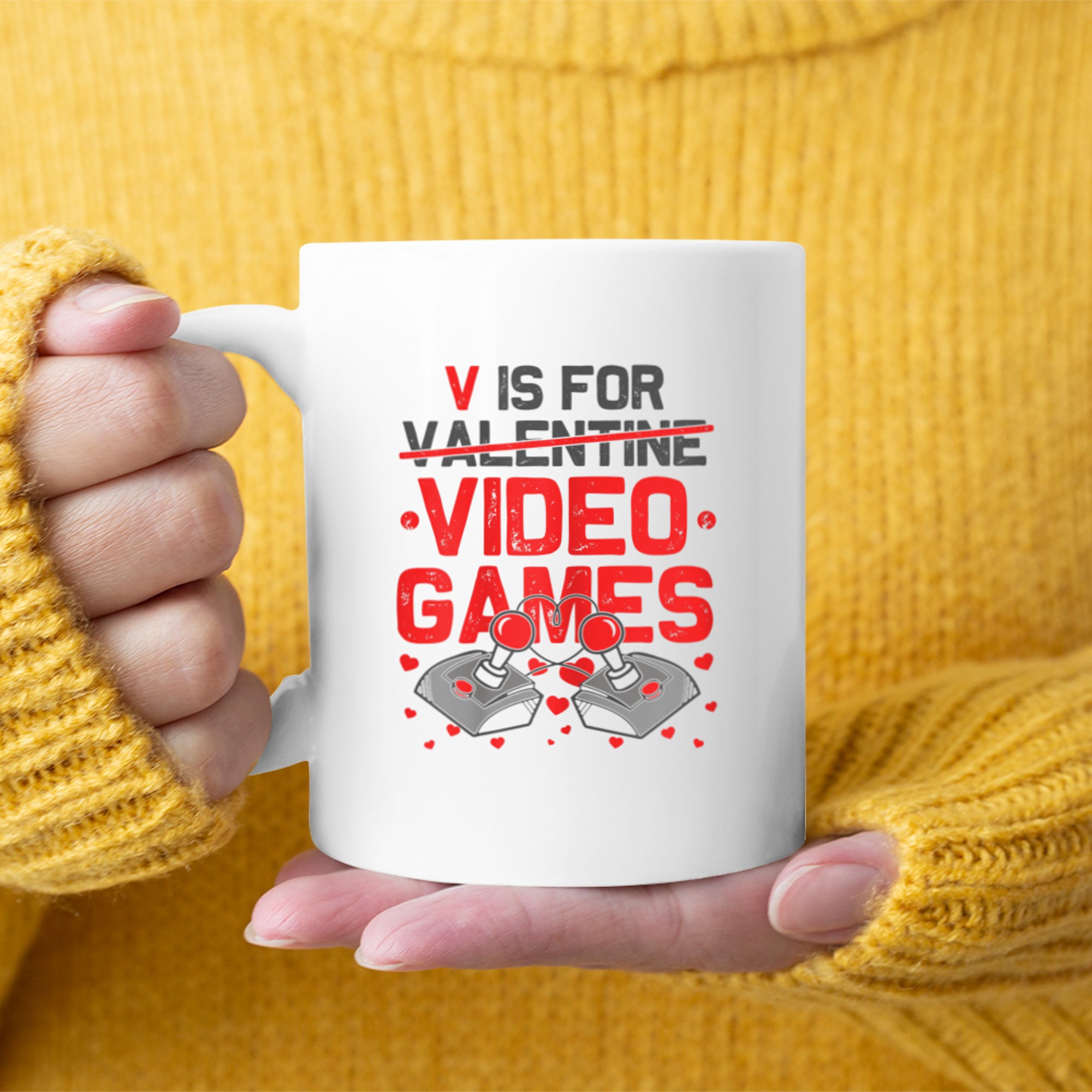 Womens V Is For Video Games Shirt Valentines Day Gamer Teen Women mug white