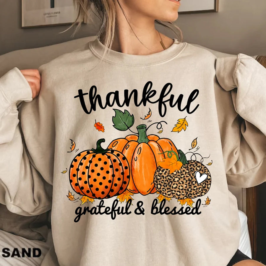 Thanksgiving Shirt, Thankful T-Shirt, Thankful Grateful Blessed Shirt, Leopard Pumpkin Print Tee, Love Fall Y'All Shirt, Fall Gift