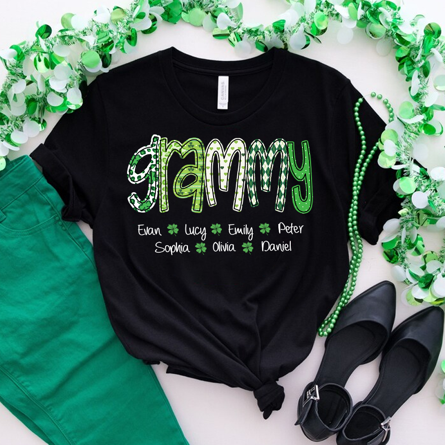 Personalized Grammy St Patricks Day T Shirt Funny Nana With Grandkids Names Shirt