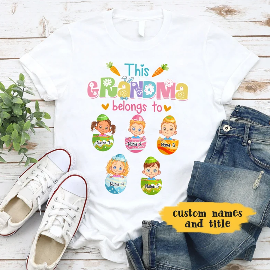 Easter My Grandma Personalized Shirt, Grandma With Grandkids Name Shirt,Custom Mom Shirt,, Gift For Grandma