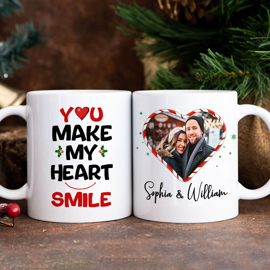 You Make My Heart Smile Mug - Personalized Christmas Gift For Couple, For Him, For Her